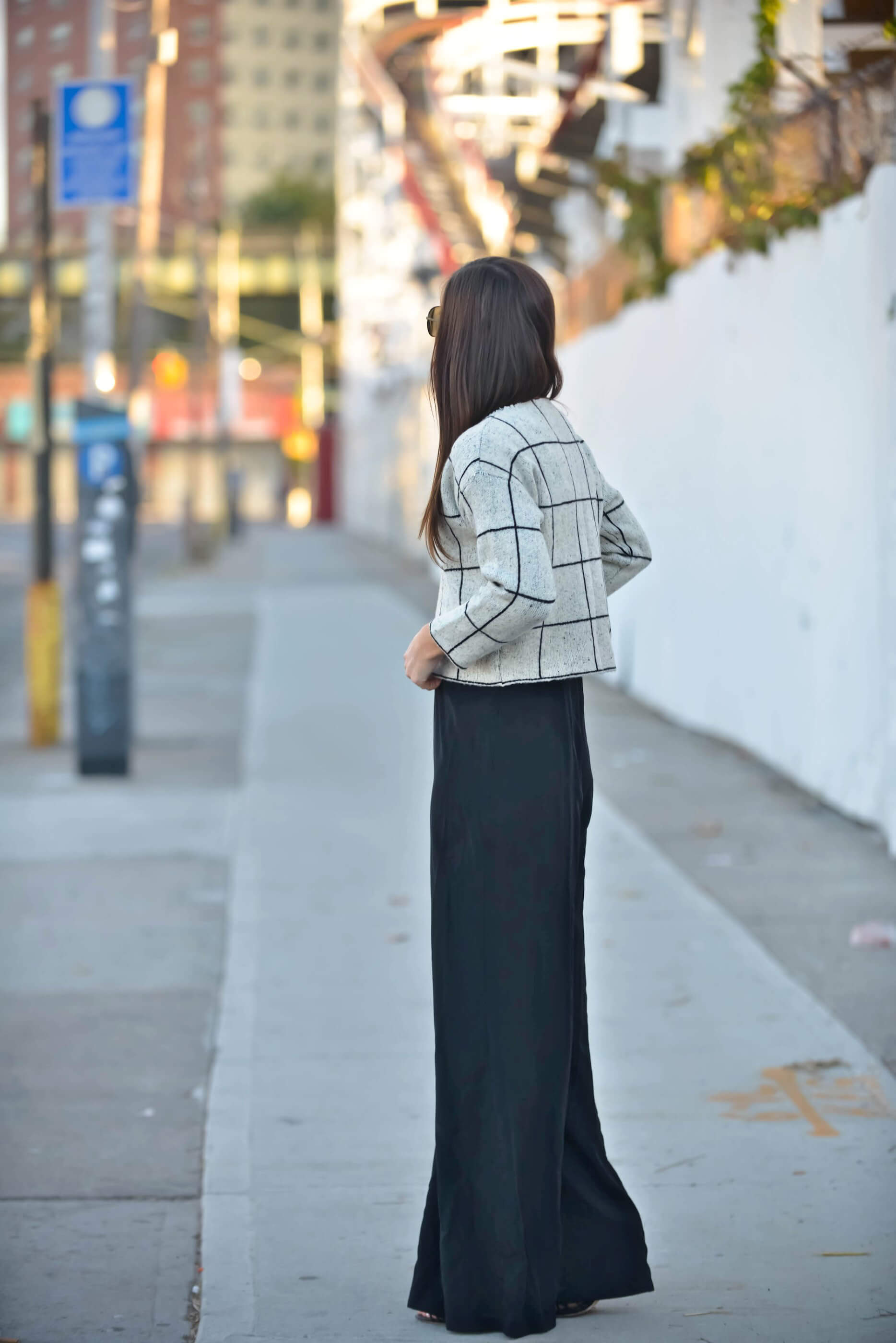 checked sweater jumpsuit layers