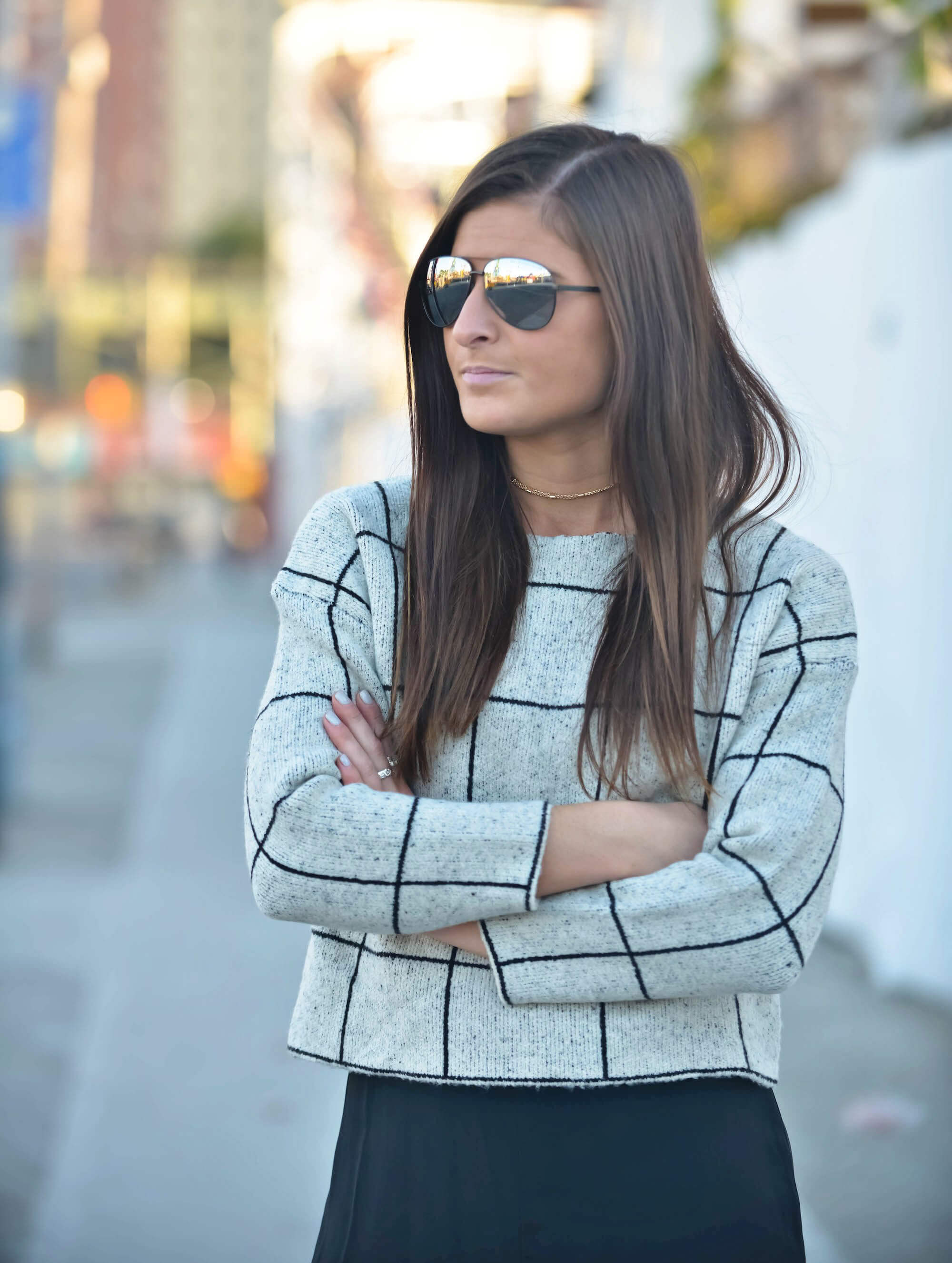 checked sweater jumpsuit layers