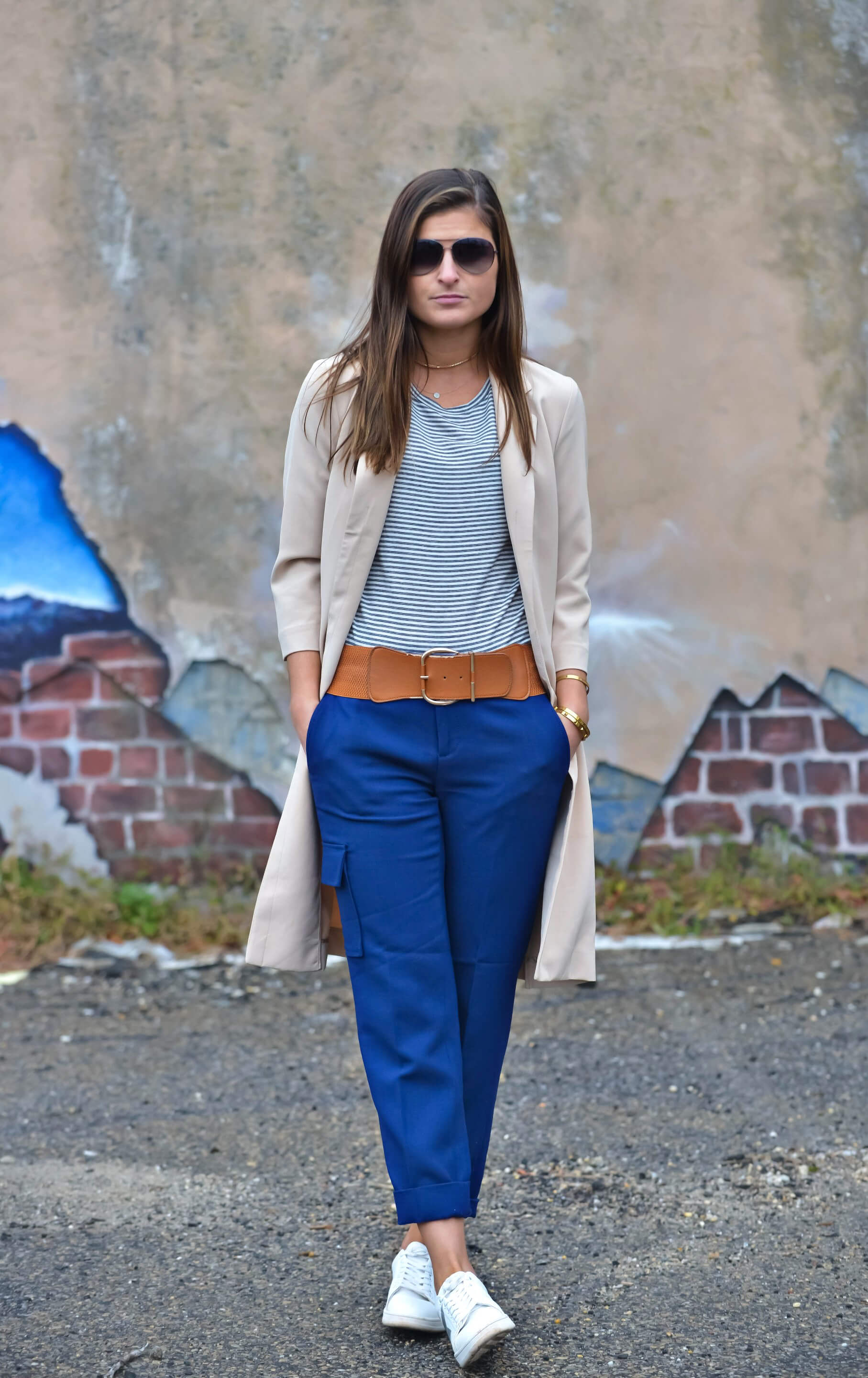 To Be Bright by Tilden Brighton - blue pants duster coat outfit
