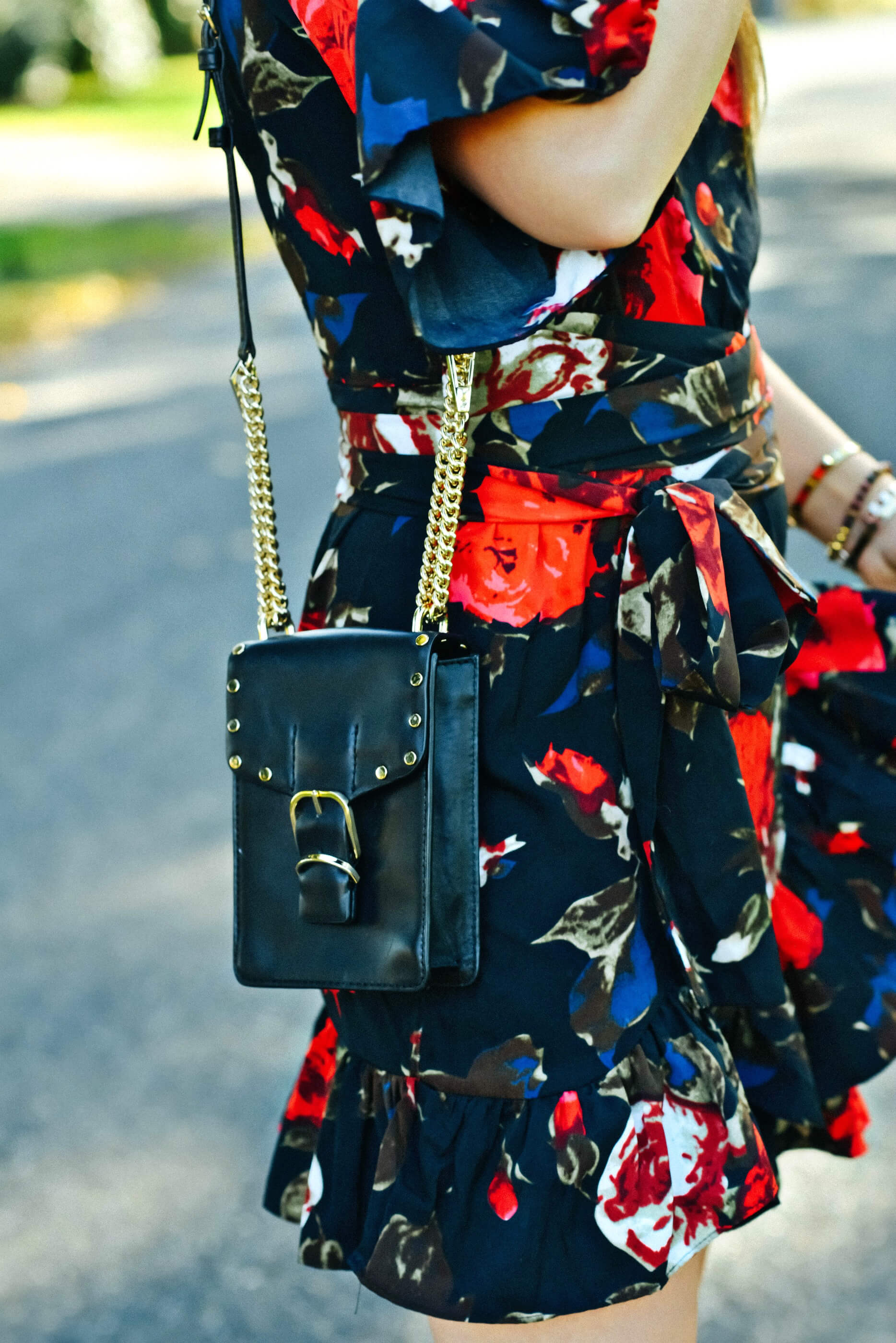 Fall Outfit Inspiration, Floral Dress, Black Crossbody Bag, Tilden of To Be Bright