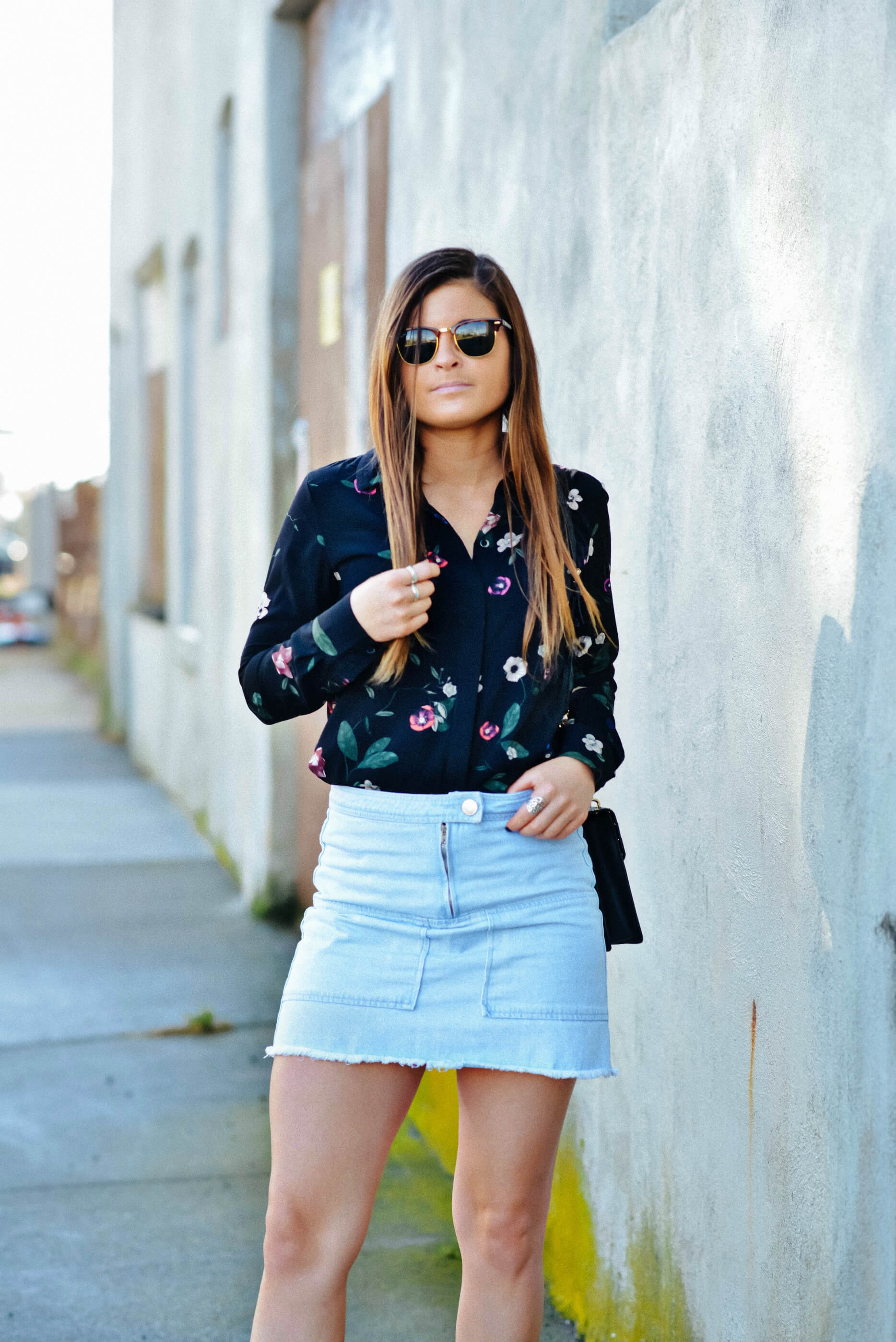 Fall Outfit Inspiration, Denim Skirt, Floral Blouse, Tilden of To Be Bright
