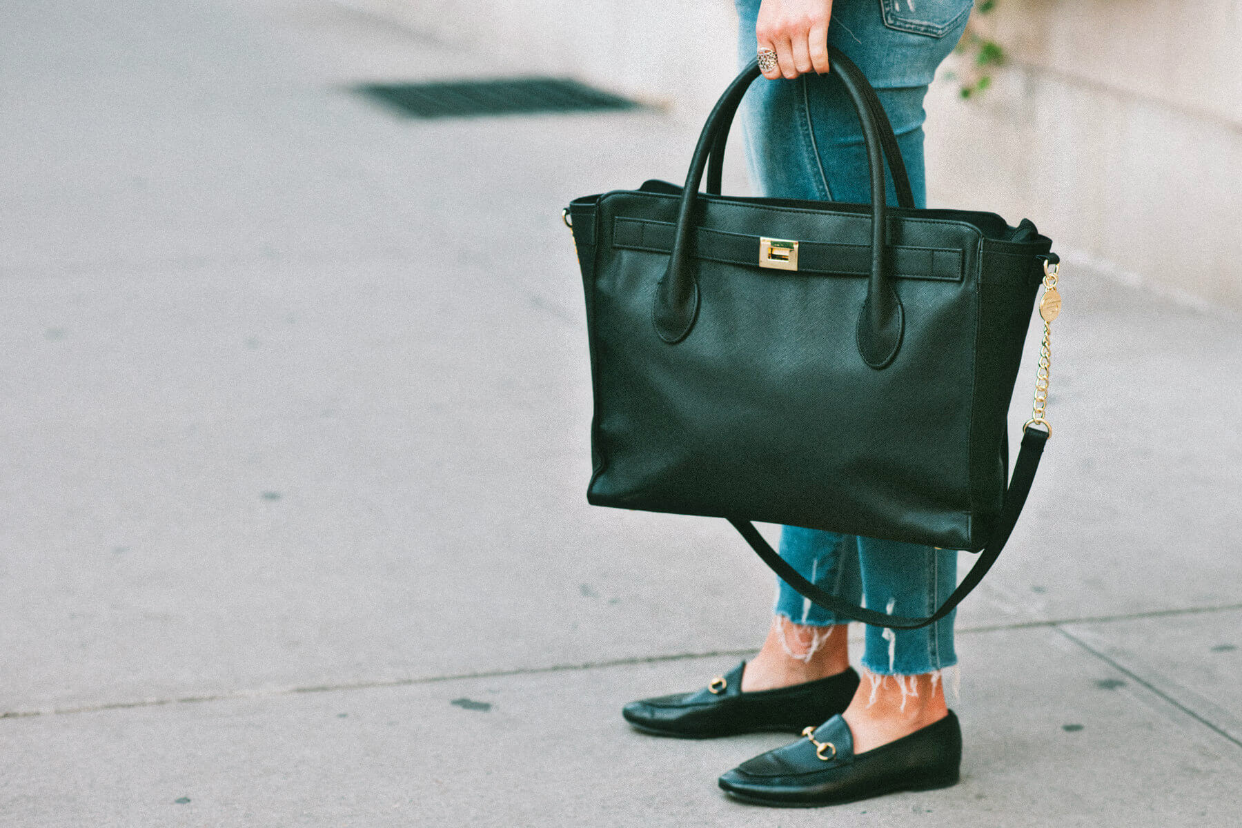 Fall Outfit Ideas, Black Tote Bag, Gucci Loafers, Tilden of To Be Bright