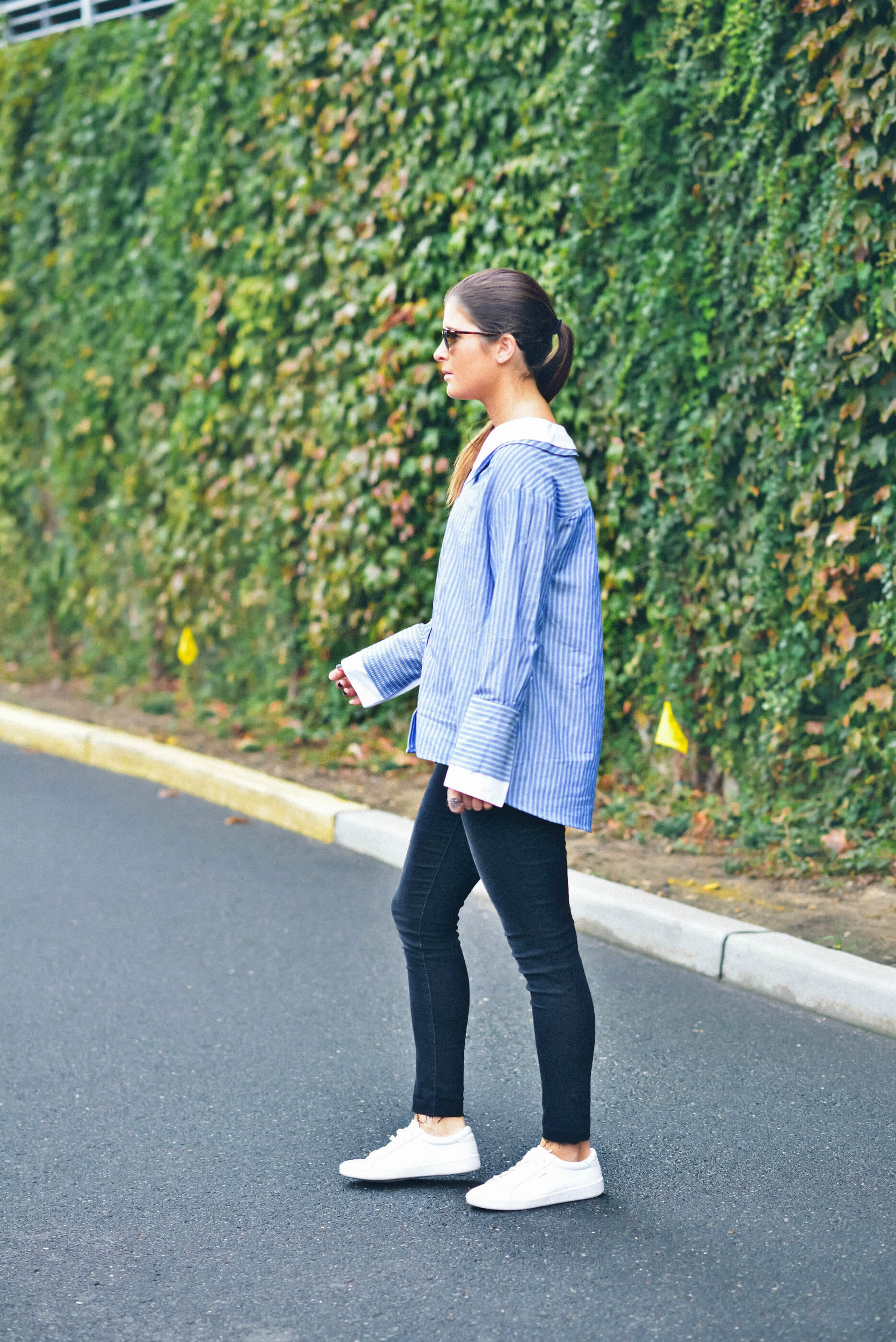 Fall Outfit Inspiration, Blue Striped Blouse, Black Jeans, Tilden of To Bright 