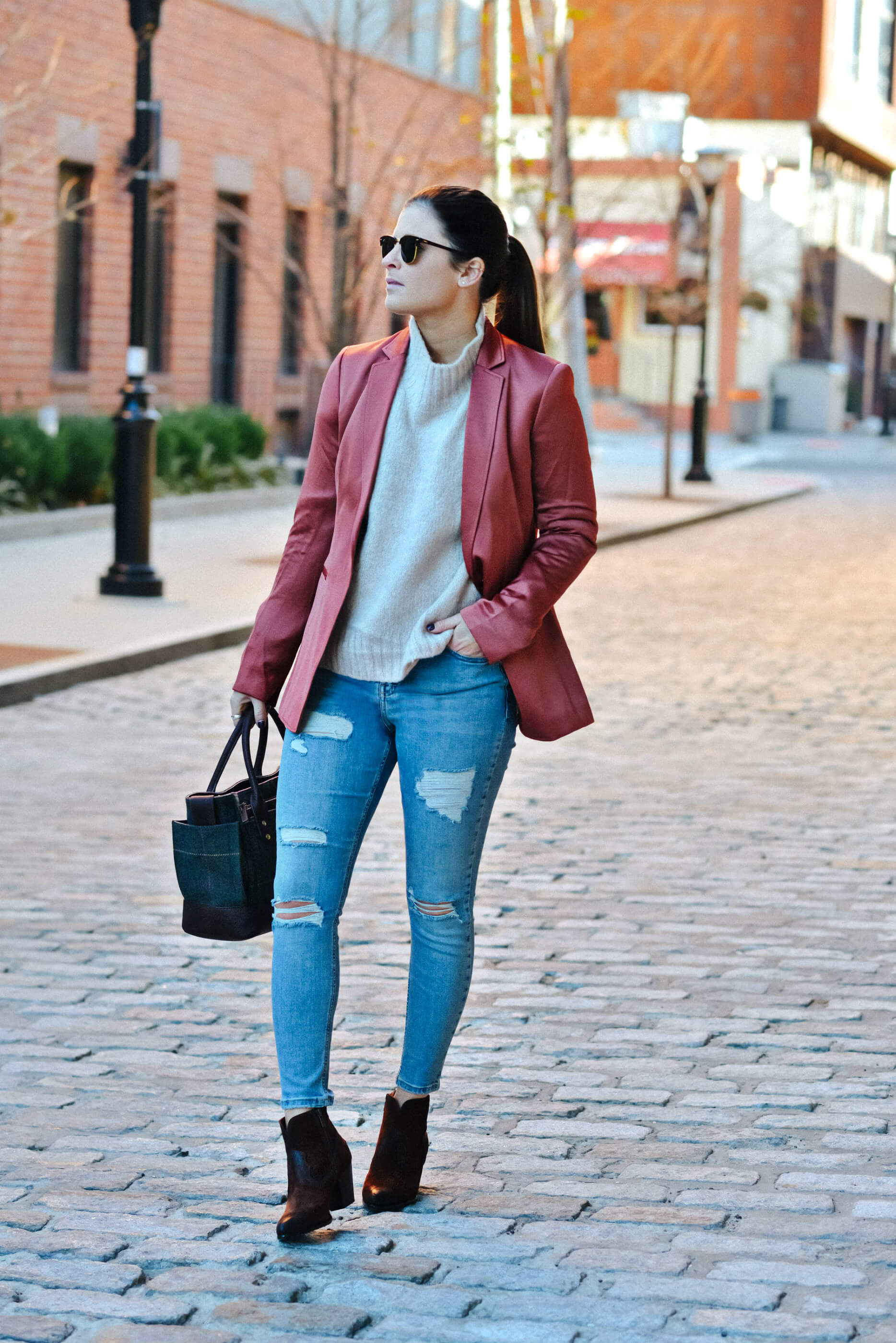 Fall Outfit Ideas, Rust Blazer, Distressed Denim, Tilden of To Be Bright