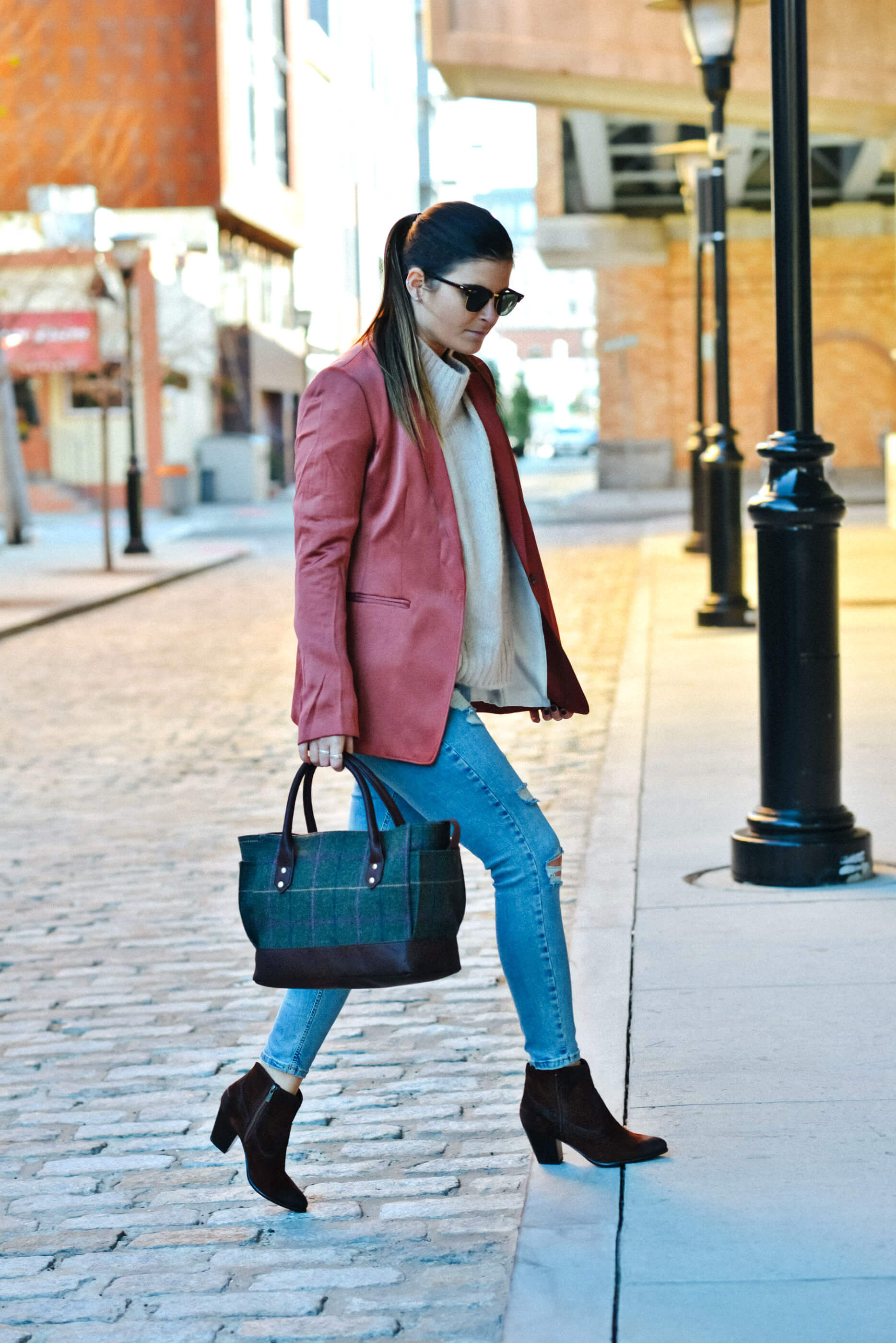 Fall Outfit Ideas, Rust Blazer, Plaid Bag, Tilden of To Be Bright