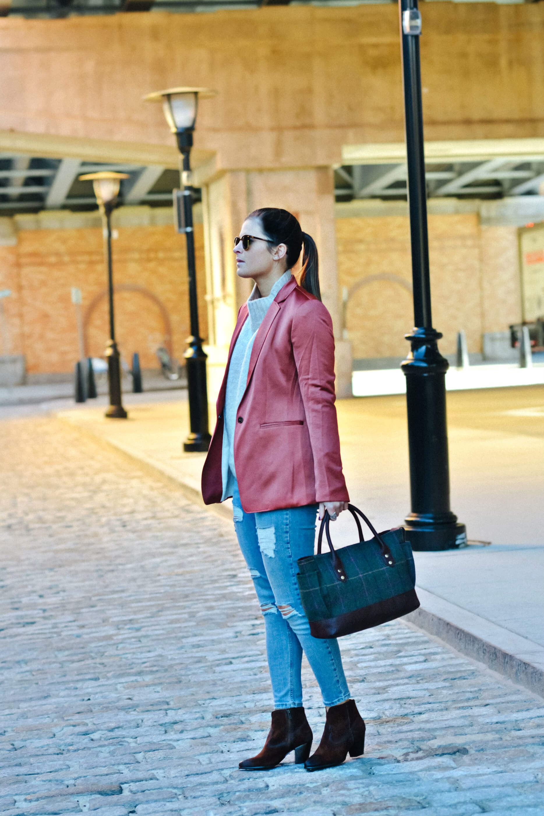 Fall Outfit Ideas, Rust Blazer, Frye Ankle Boots, Tilden of To Be Bright