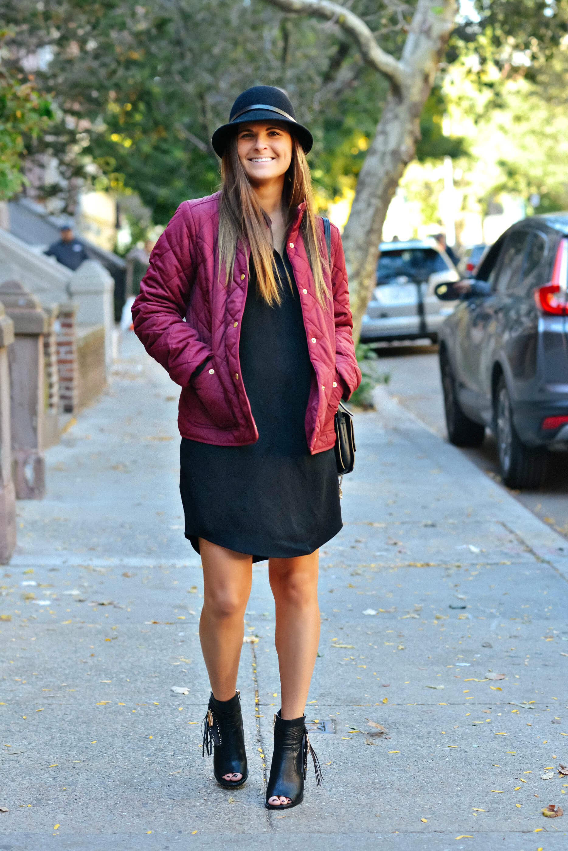 Fall Outfit Inspiration, Burgundy Jacket, Brim Hat, Tilden of To Be Bright