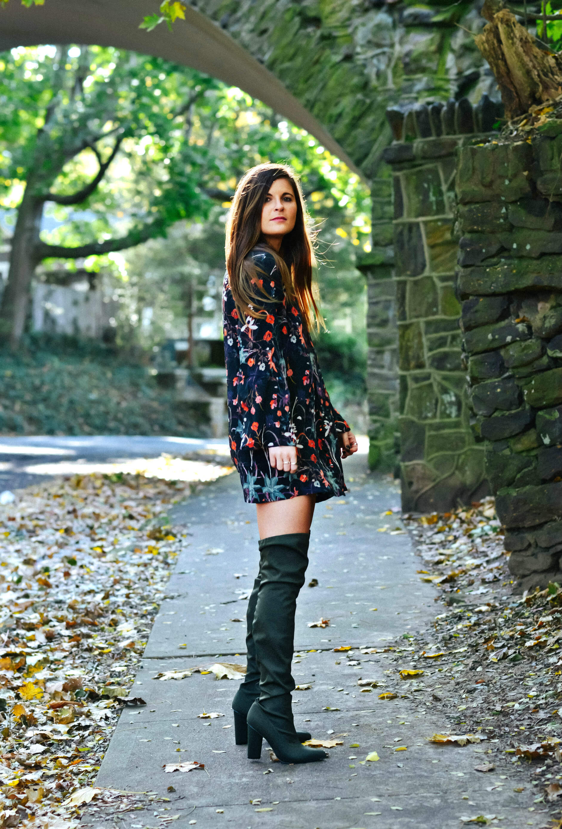 Thanksgiving Outfit Inspiration, Printed Dress, Over The Knee Boots, Tilden of To Be Bright