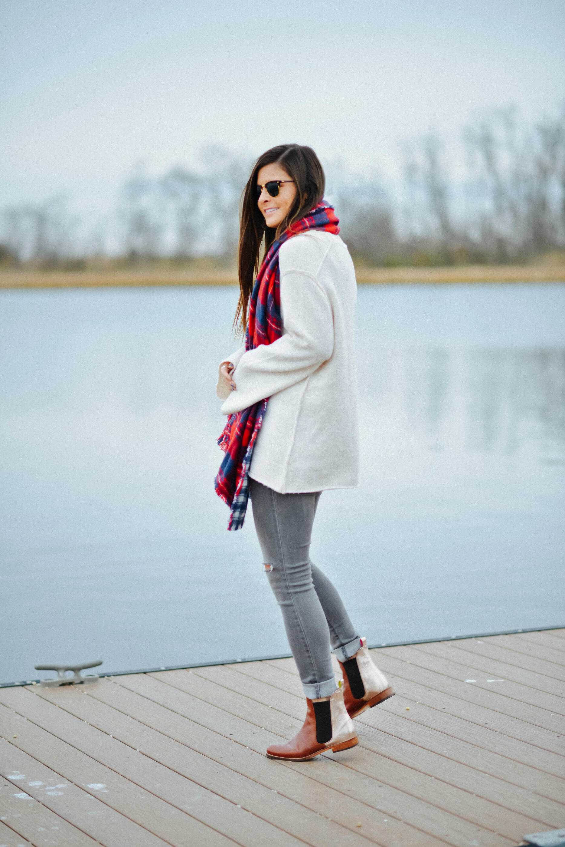 Red Plaid Scarf, Metallic Boots, Winter Outfit Ideas, Tilden of To Be Bright