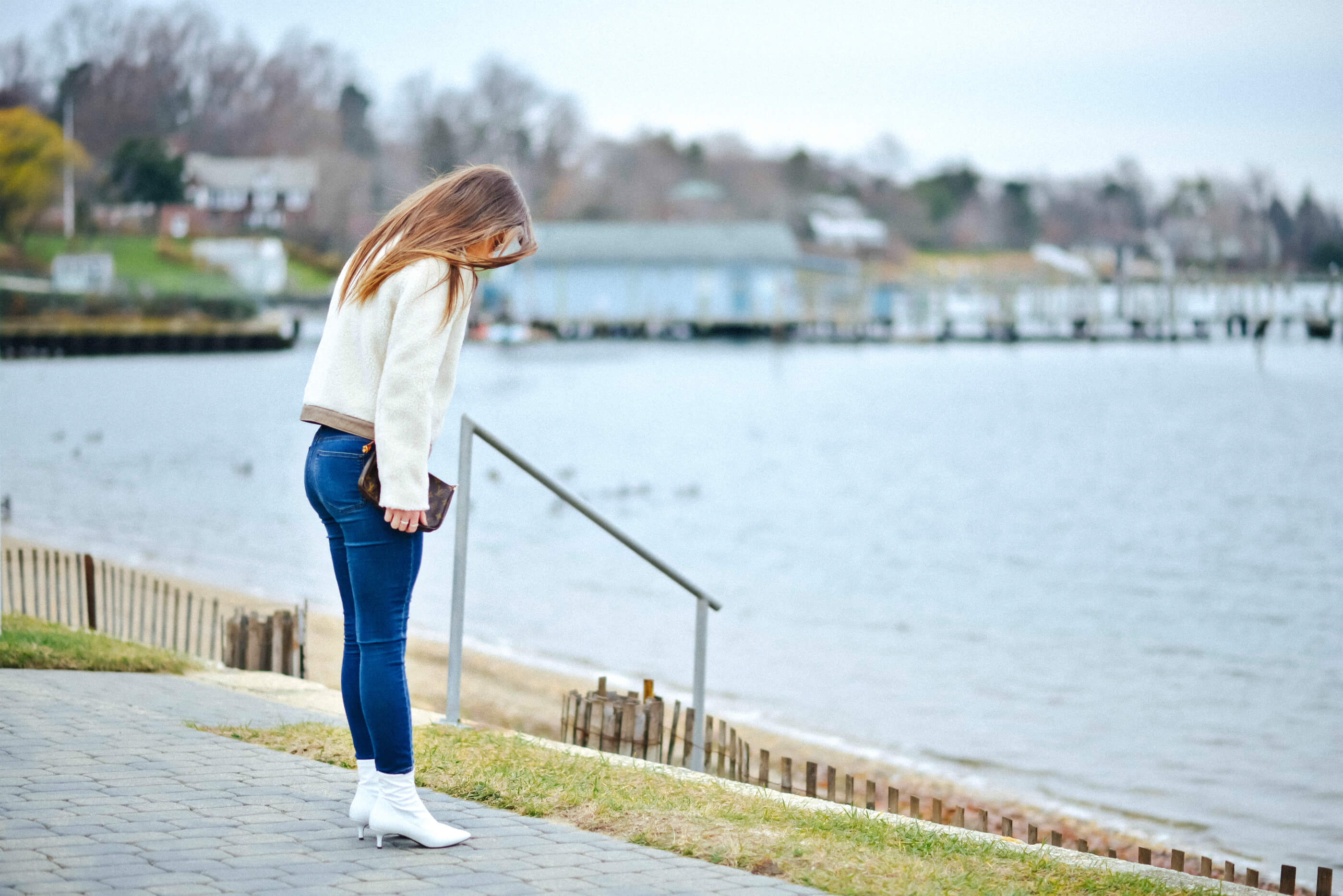 Shearling Jacket, White Booties, Winter Style, Tilden of To Be Bright