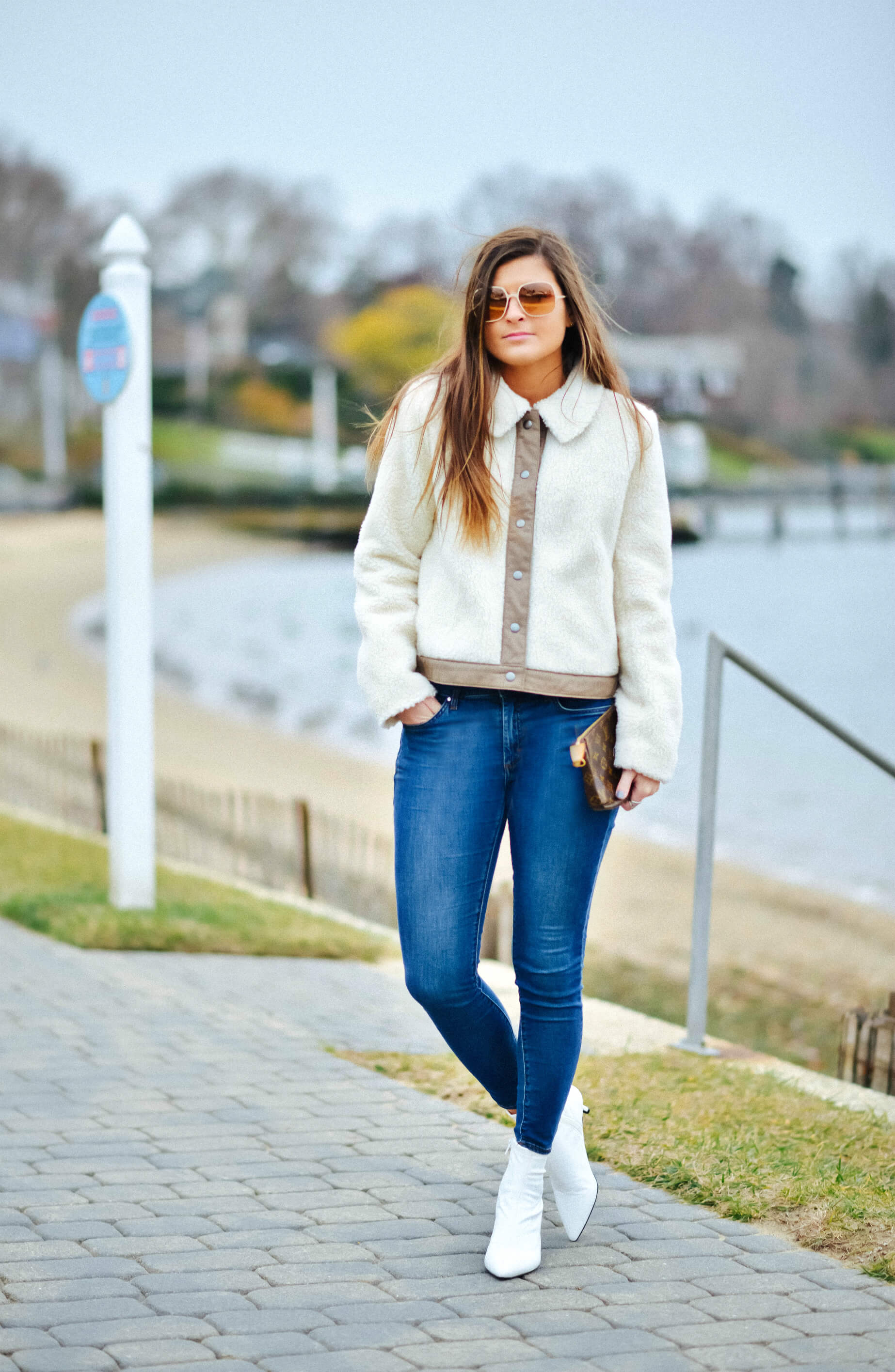 Madewell Sherpa Portland Jacket, White Booties, Winter Style, Tilden of To Be Bright