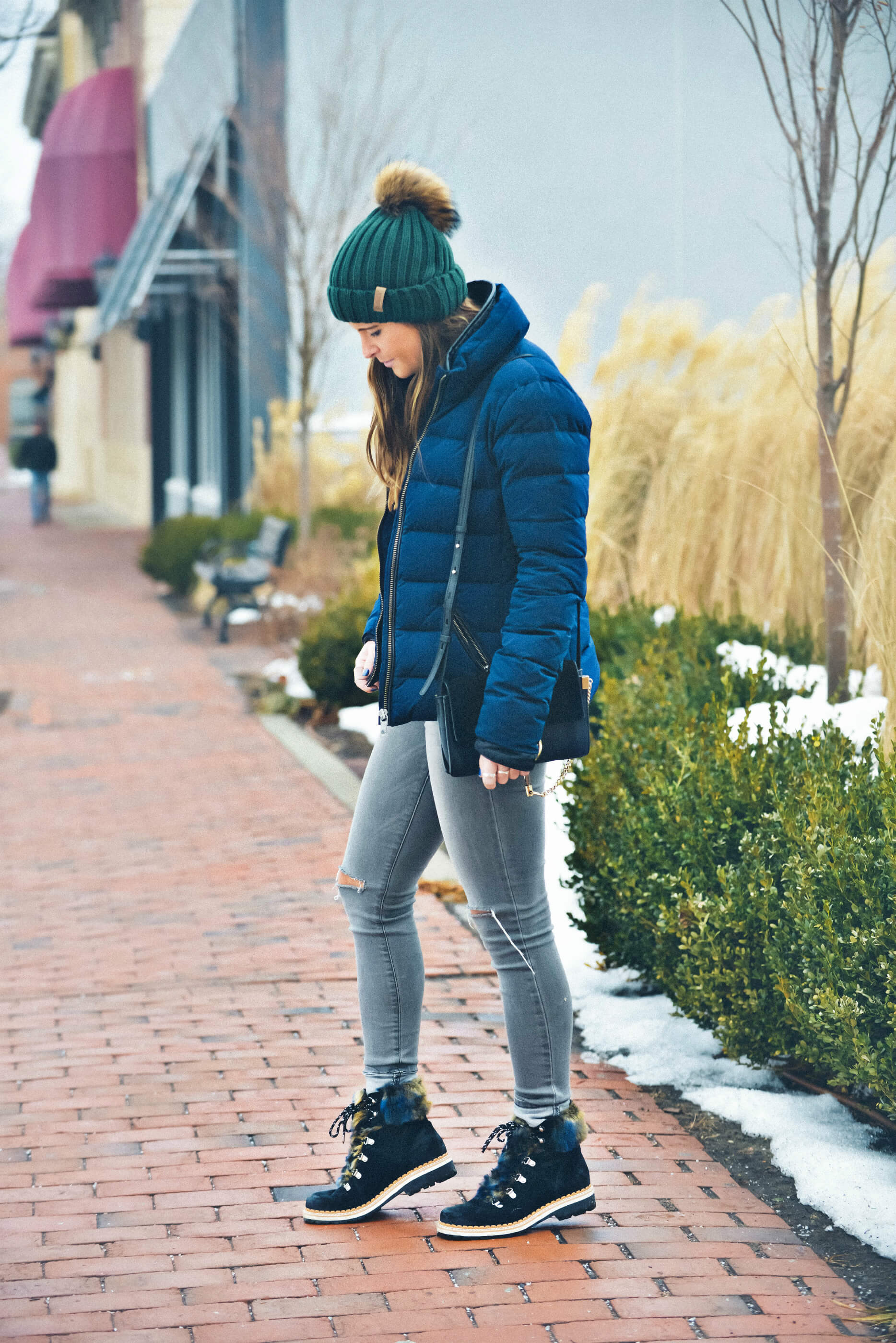 Blue Puffer Coat, Snow Boots, Winter Style, Tilden of To Be Bright