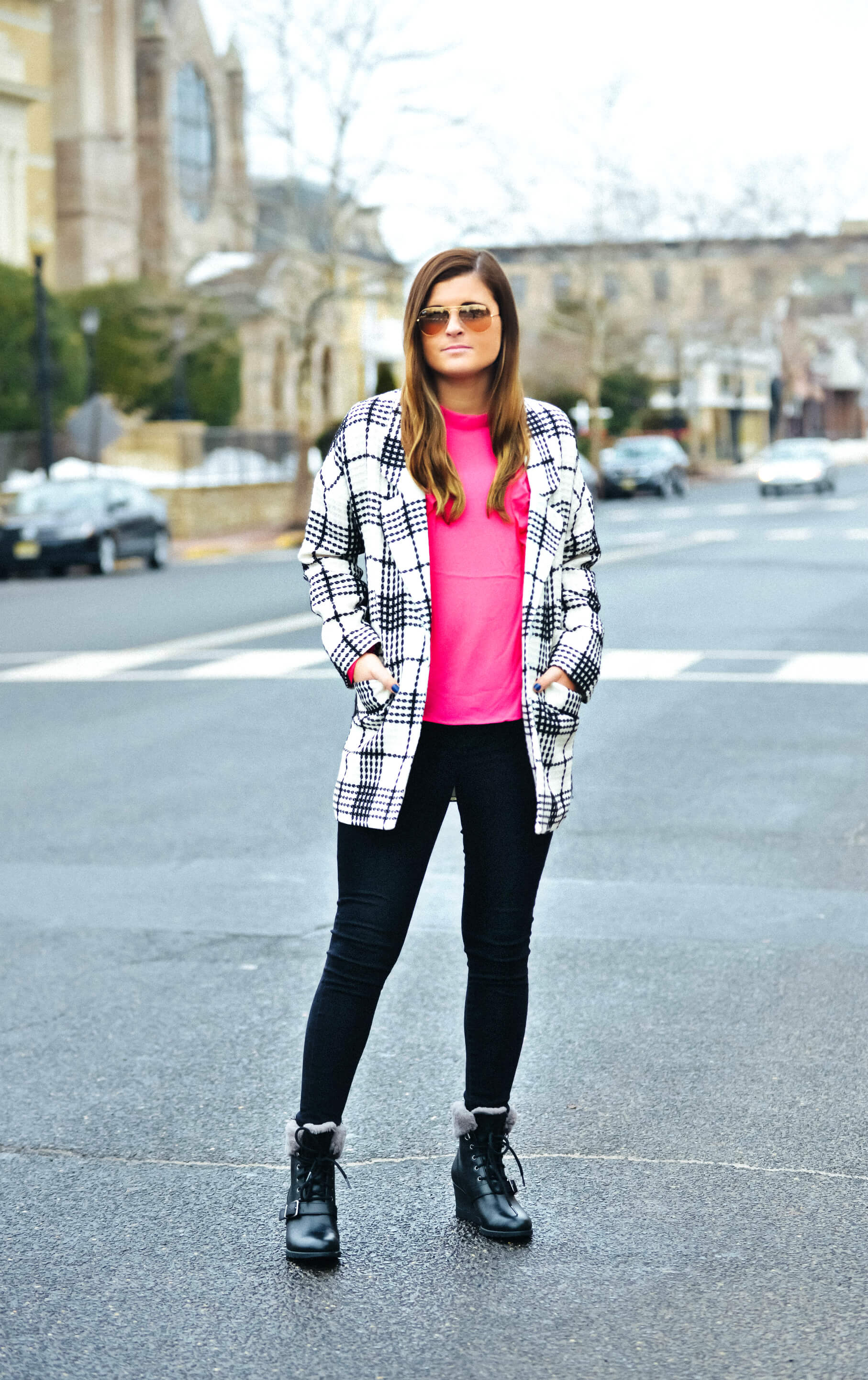 Check Coat, Pink Blouse, Winter Outfit, Tilden of To Be Bright