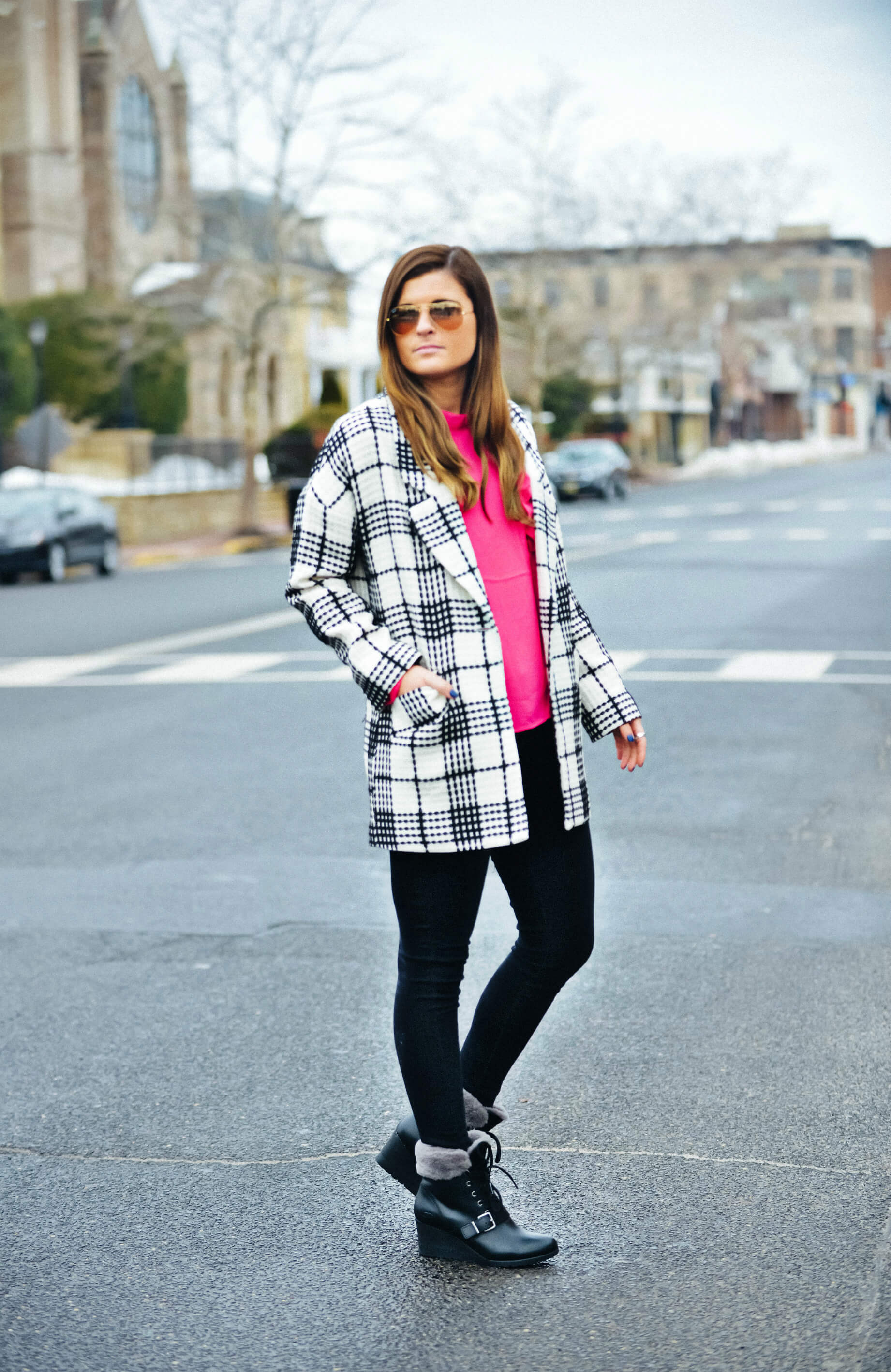 Check Coat, Pink Blouse, Winter Outfit, Tilden of To Be Bright