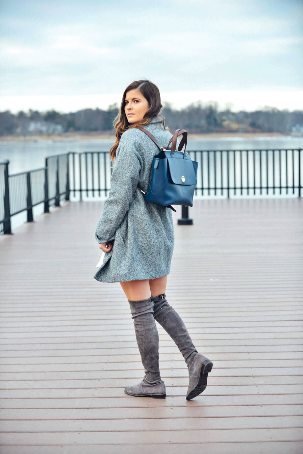 Navy Bag, Grey Coat, JEMMA Poppins Navy Bag, Winter Outfit, Tilden of To Be Bright