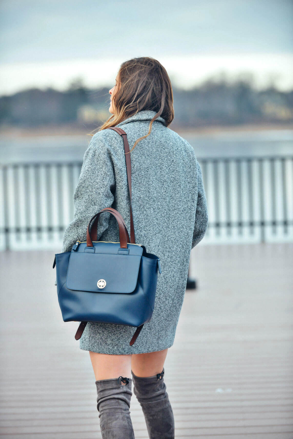Navy Bag, Grey Coat, Winter Outfit, Tilden of To Be Bright