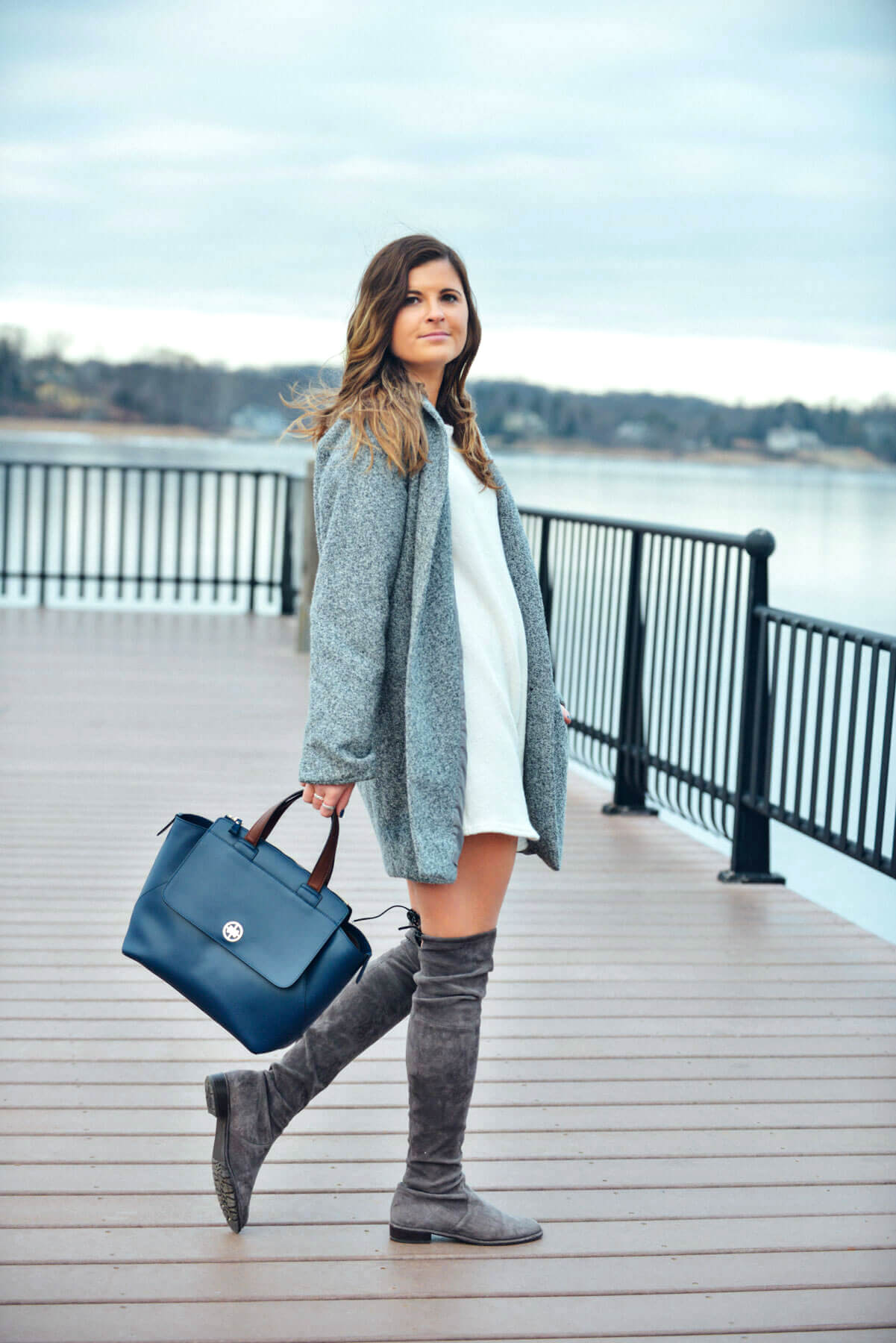 Navy Bag, Grey Coat, Winter Outfit, Tilden of To Be Bright