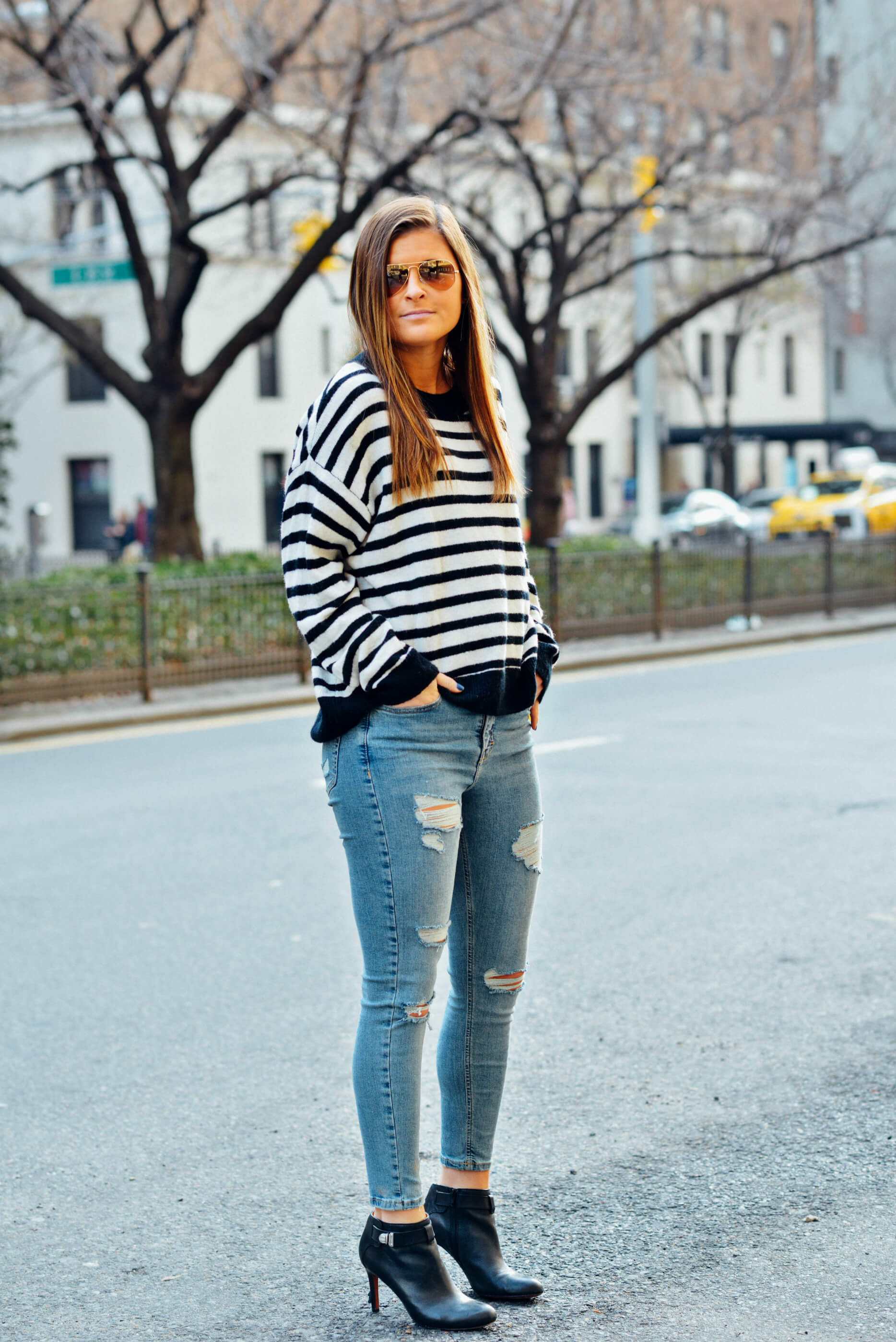 Striped Sweater, NYC Street Style, Black Heeled Booties, Tilden of To Be Bright