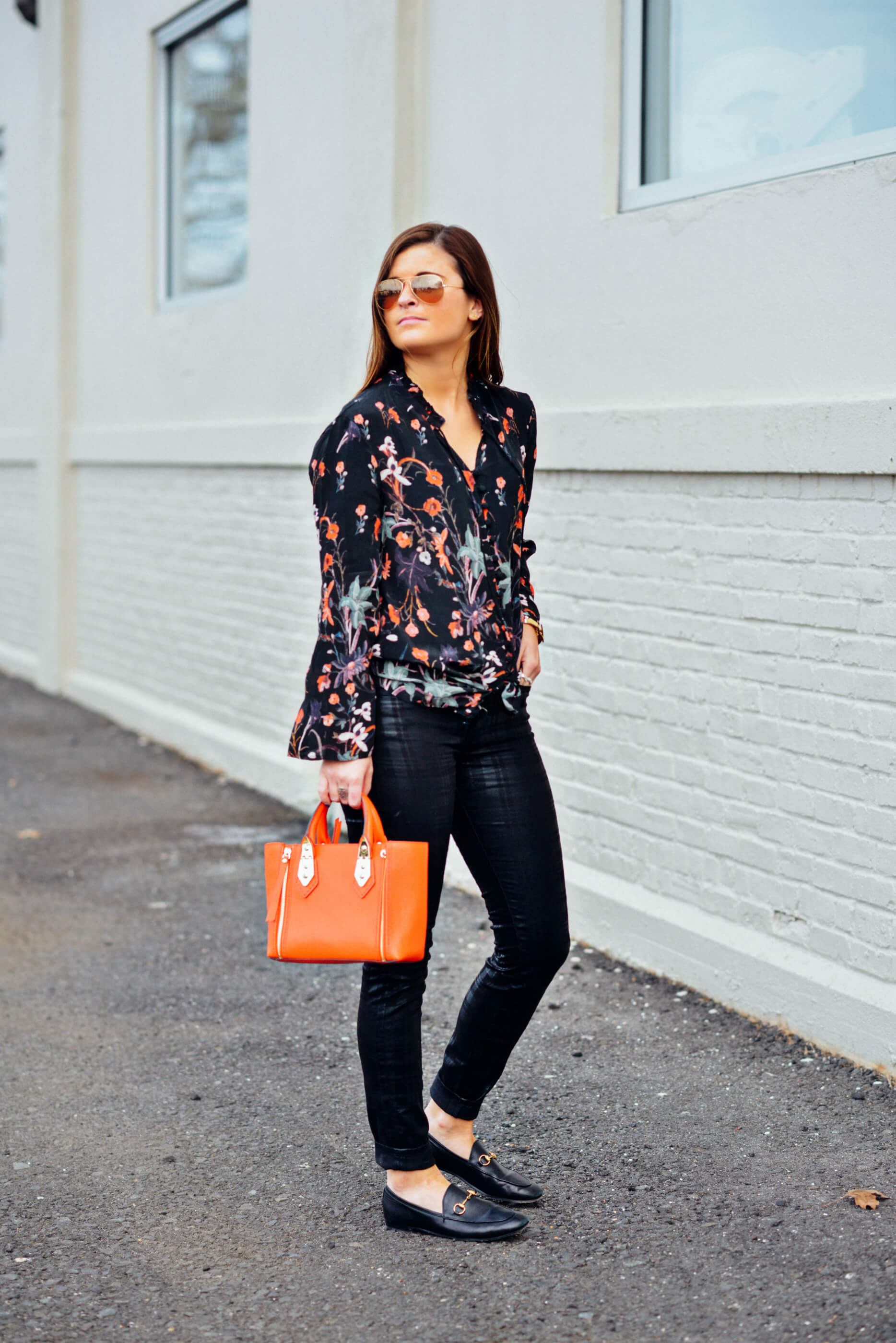 Tolani Floral Tunic Blouse, Buffalo Plaid Pants, Henri Bendel Red Bag, Spring Outfit Idea, Tilden of To Be Bright