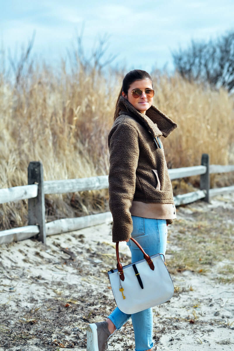 Shearling Suede Jacket, Fossil Bag, Winter Outfit, Tilden of To Be Bright