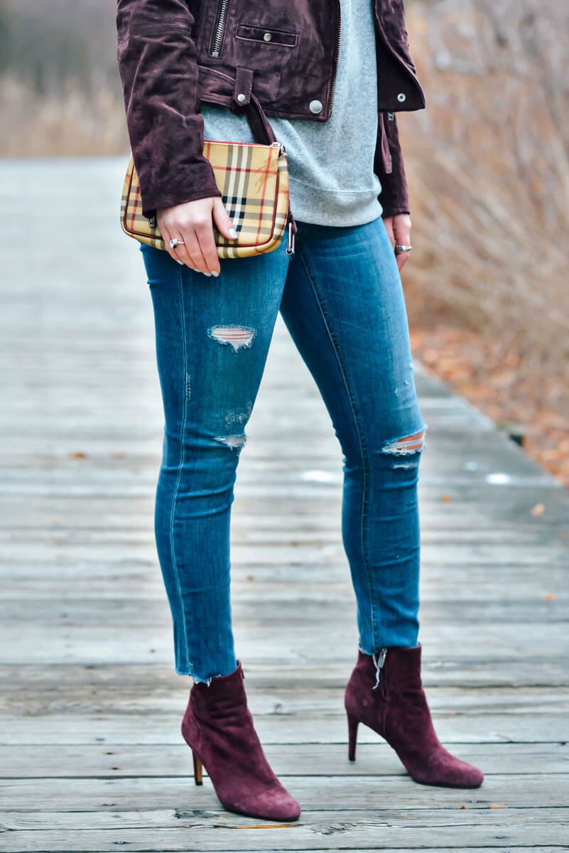 Burberry Clutch, Burgundy Booties, Lou & Grey Jeans, Tilden of To Be Bright