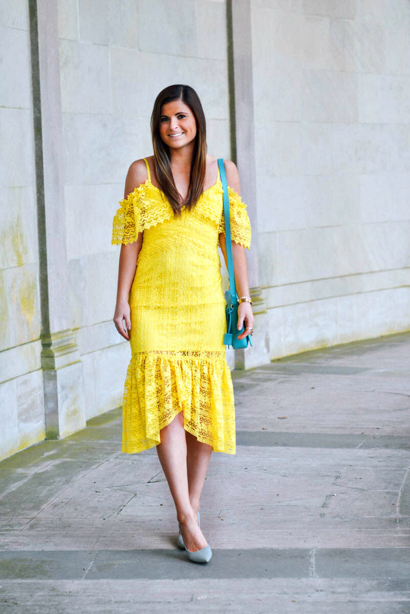 Three Floor Yellow Lace Midi Dress, Easter Outfit, Spring Style, Tilden of To Be Bright