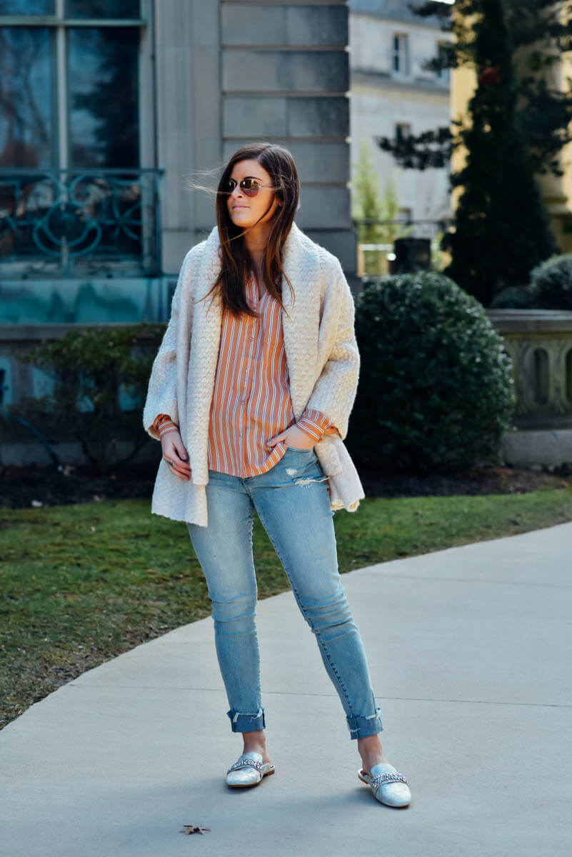 Striped Top, Cardigan, Light Wash Jeans, Spring Outfit Idea, Tilden of To Be Bright