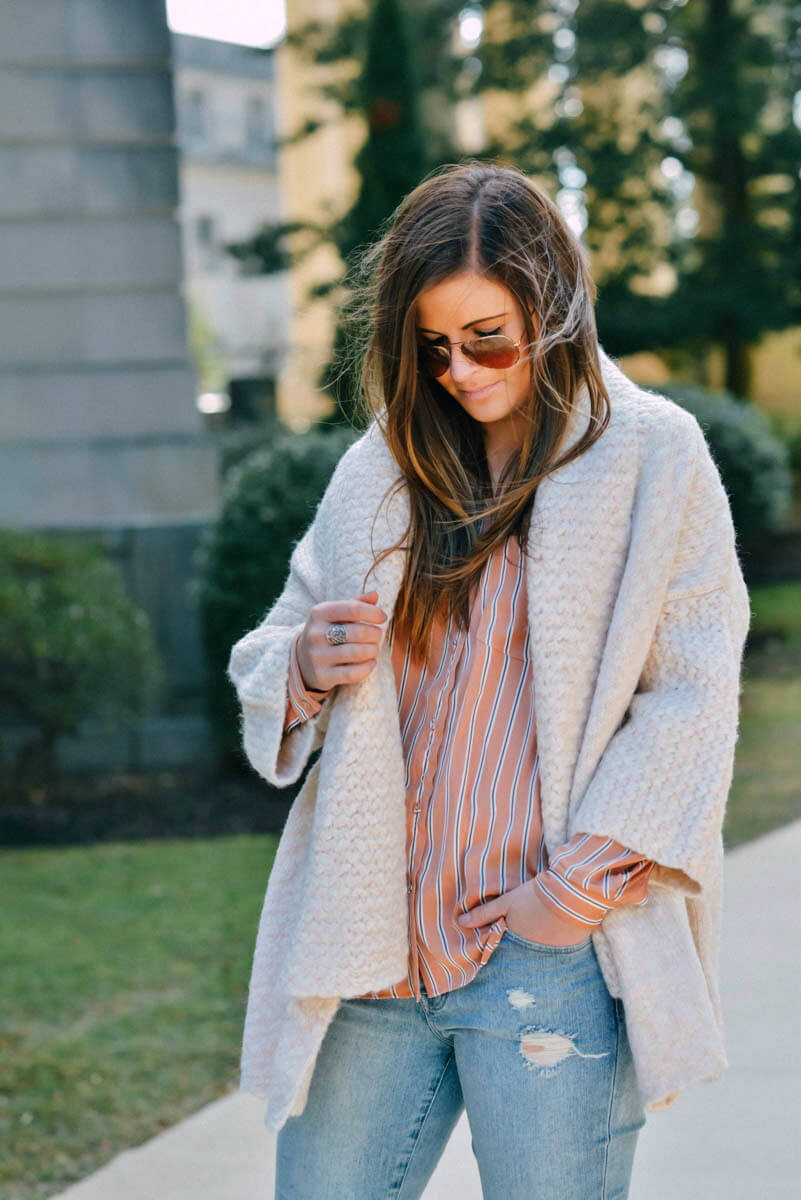 Sole Society Oversized Cardigan, L'Academie Striped Top, Spring Outfit, Cozy Layers, Tilden of To Be Bright