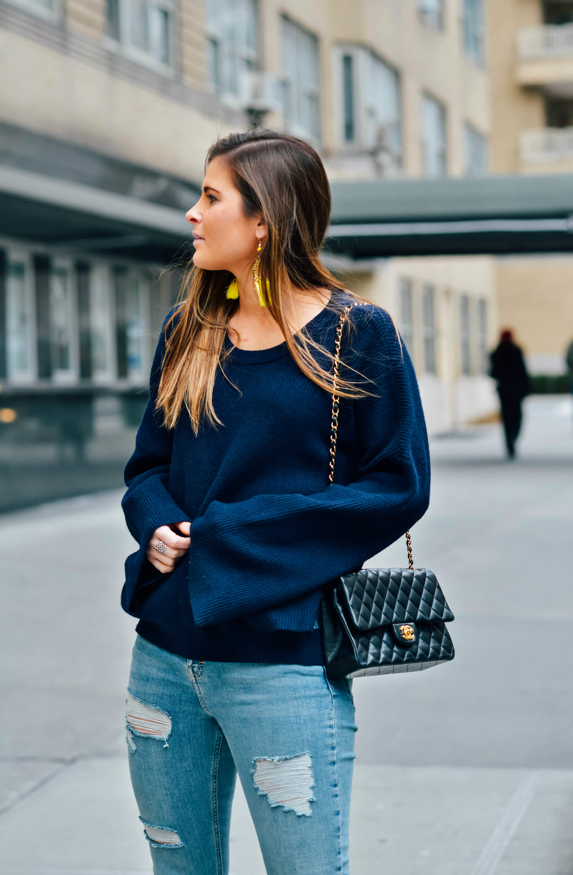 Navy Oversized Sweater, Chanel Classic Bag, Tilden of To Be Bright