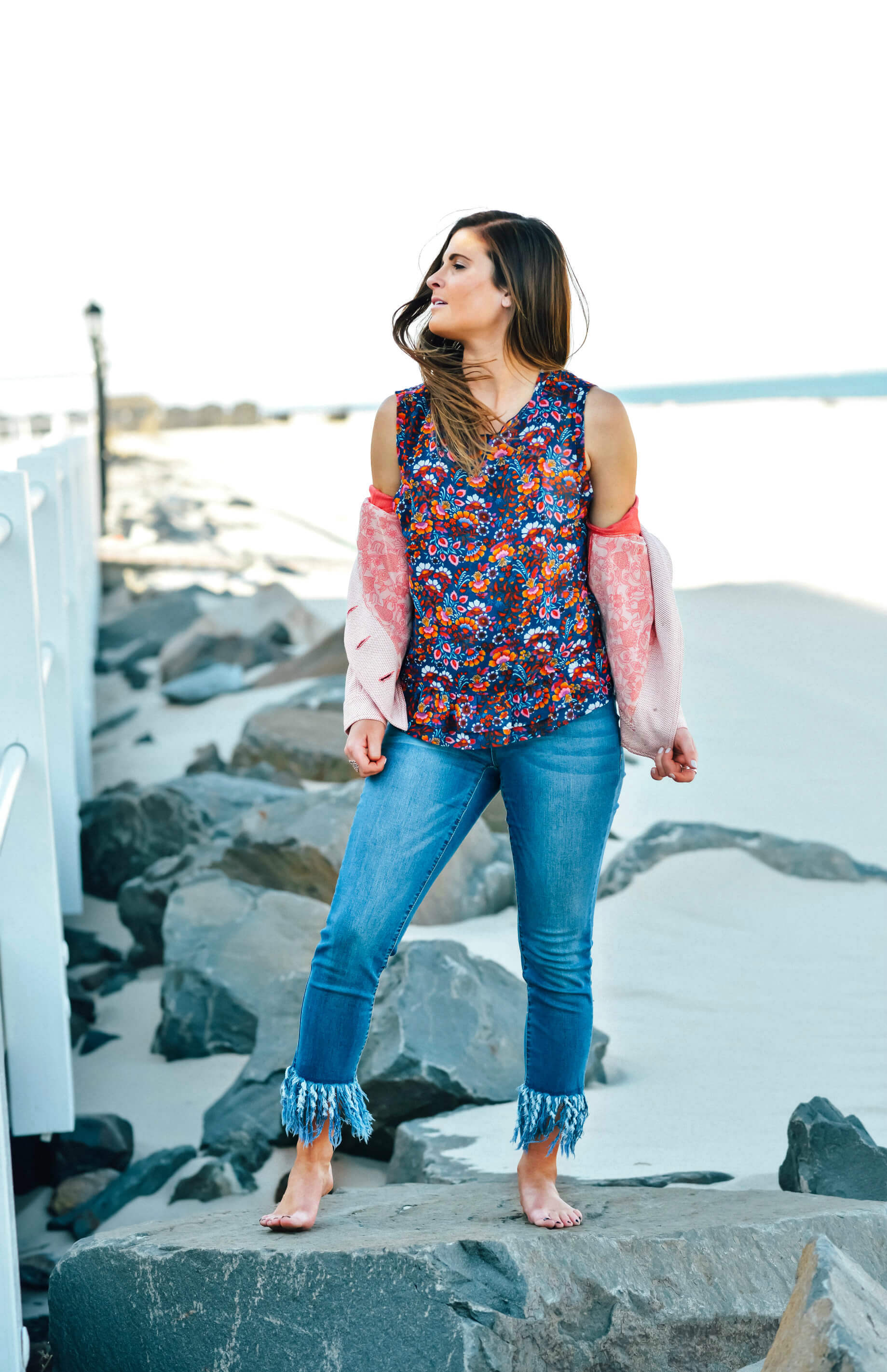 Cabi Clothing Floral Tank, Amelia Jacket, Maravilla Collection, Earl Jean Fringe Denim, Spring Style, Tilden of To Be Bright
