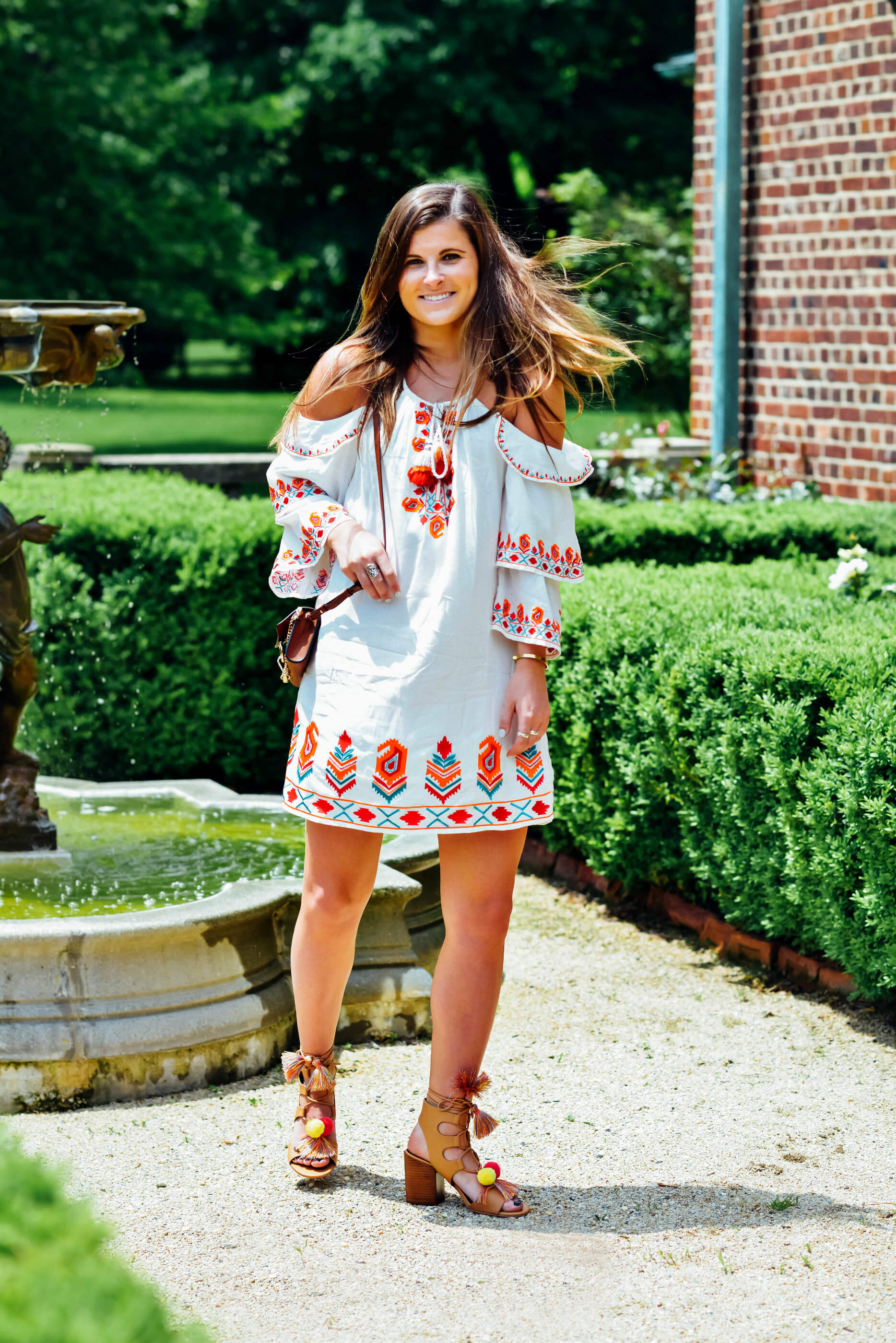 Tolani Embroidered Dress, Rebecca Minkoff Tassel Sandals, Summer Style, Tilden of To Be Bright