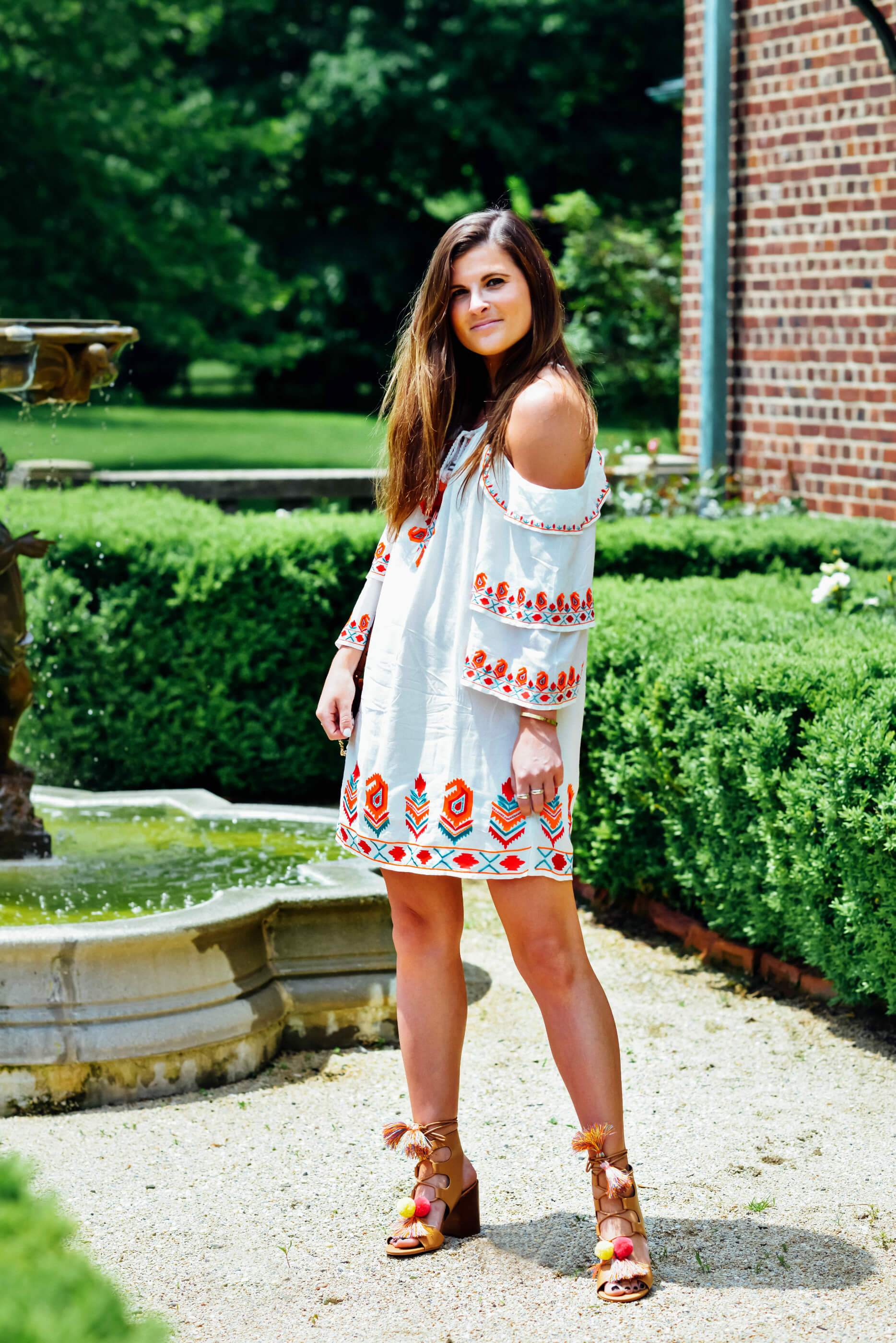 Tolani Embroidered Dress, Rebecca Minkoff Tassel Sandals, Summer Style, Tilden of To Be Bright