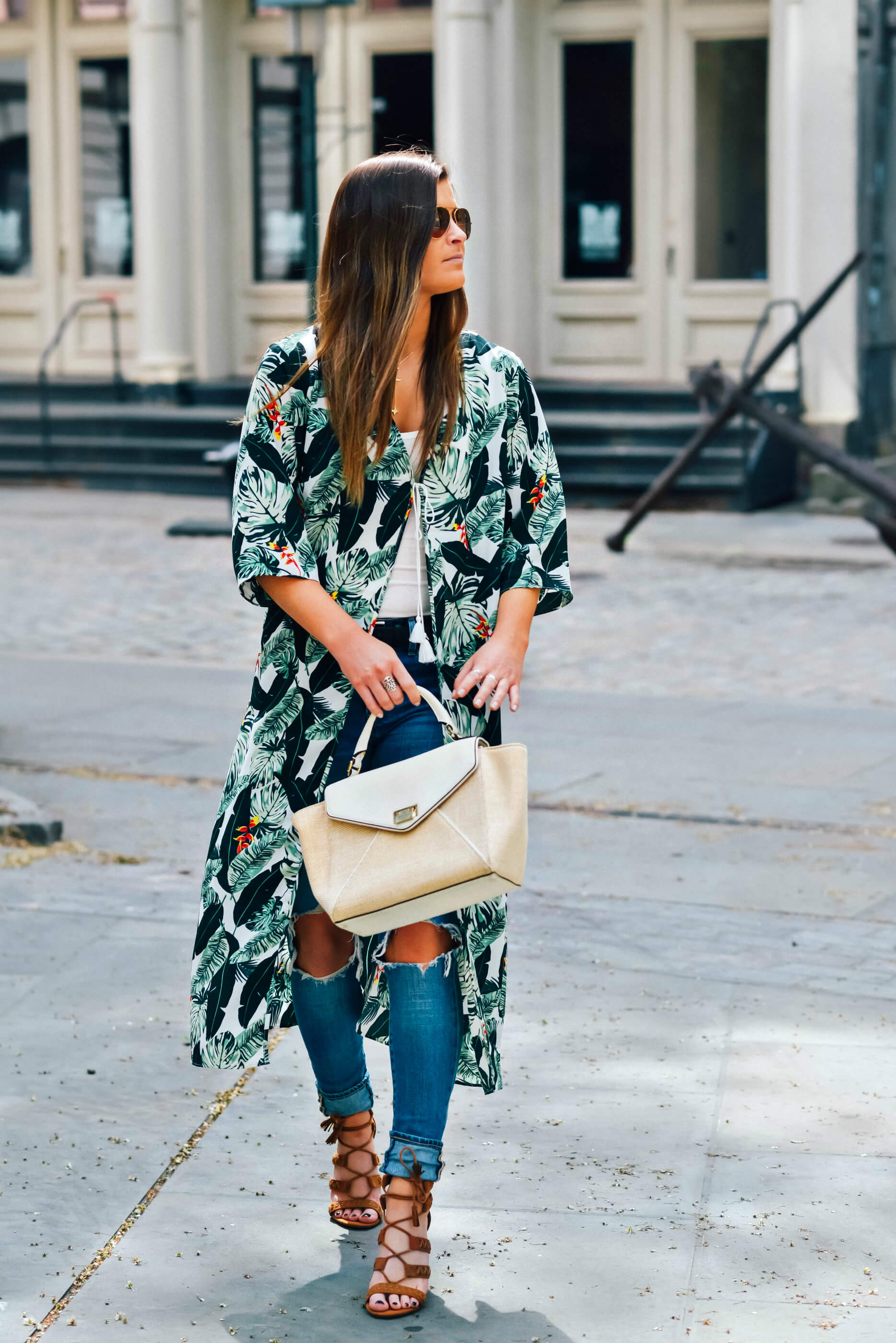 Rachel Zoe Collection Palm Print Duster, Kate Spade Straw Bag, Spring Style, Tilden of To Be Bright