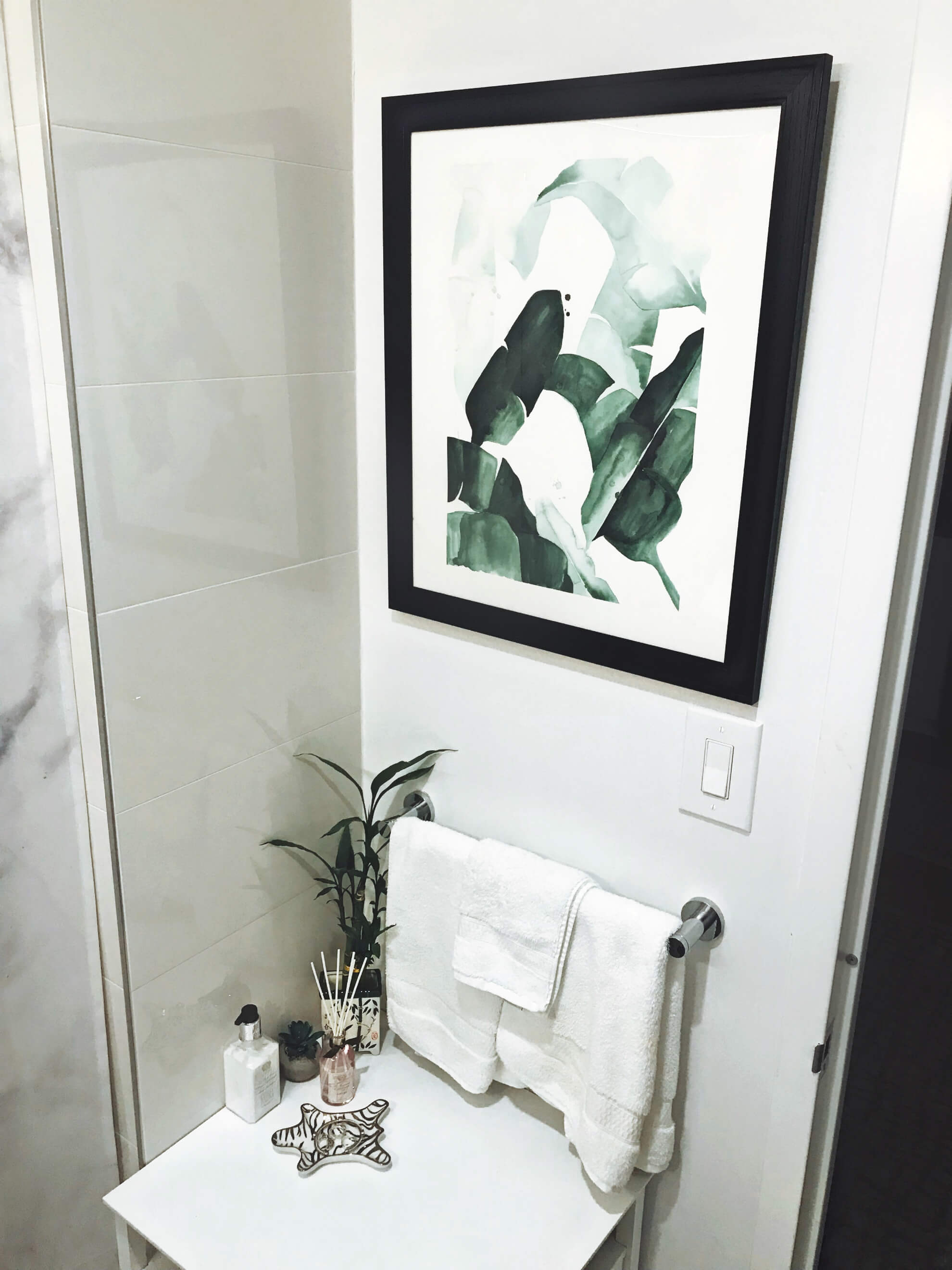 Leaf & White Decor, Small Space Bathroom Decor, Tilden of To Be Bright