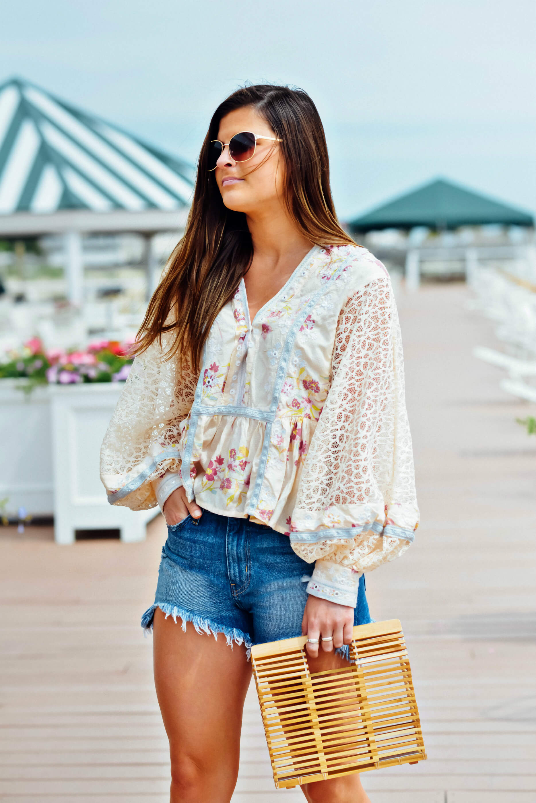 Free People Let's Boogie Lace Top, Flying Monkey Denim Shorts, Tilden of To Be Bright