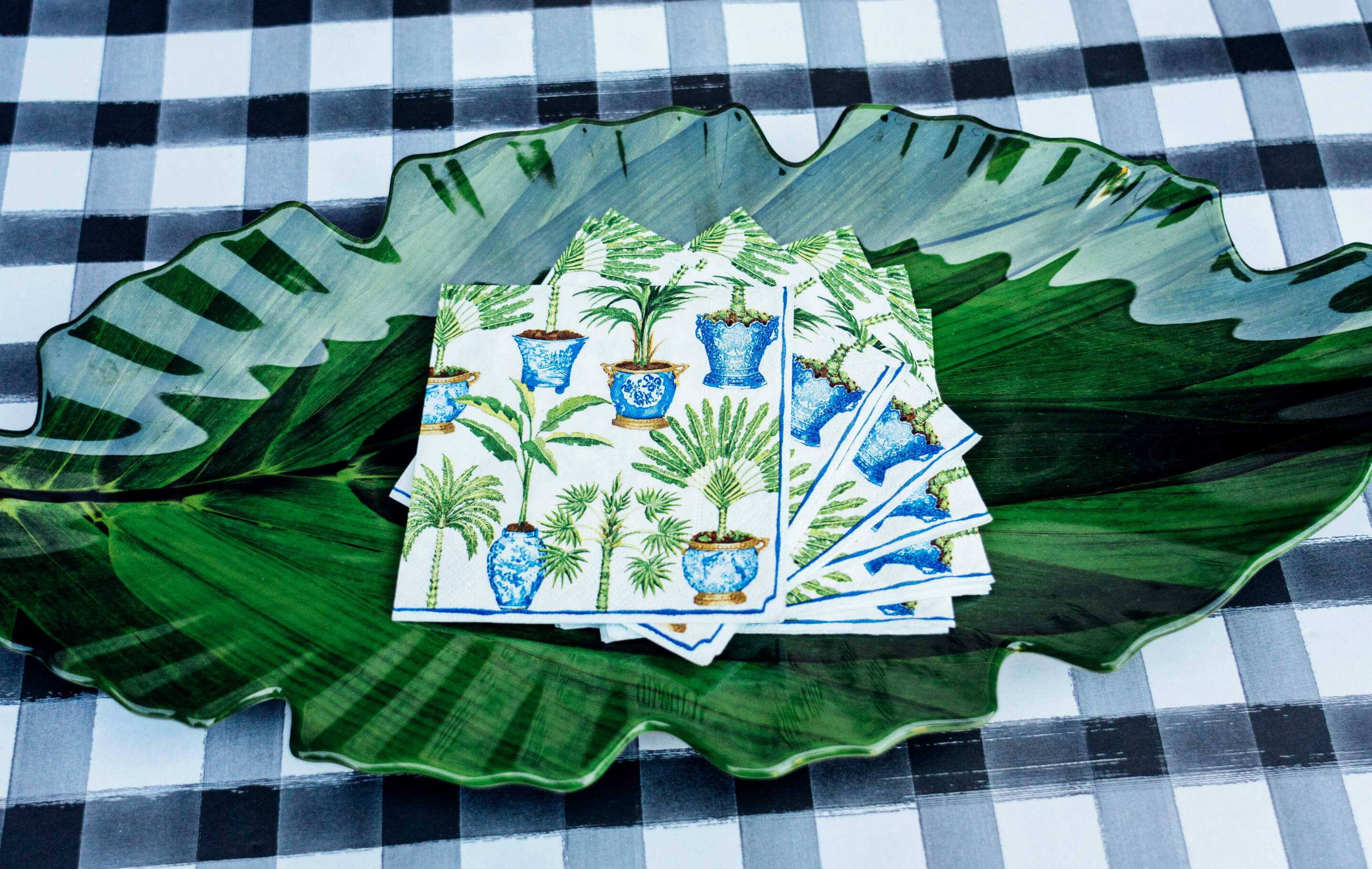 Outdoor Patio Redesign, Modern, Banana Leaf Plate, Tropical Cocktail Napkins, Gift & Kitchen Essentials at Sickles Market, Tilden of To Be Bright