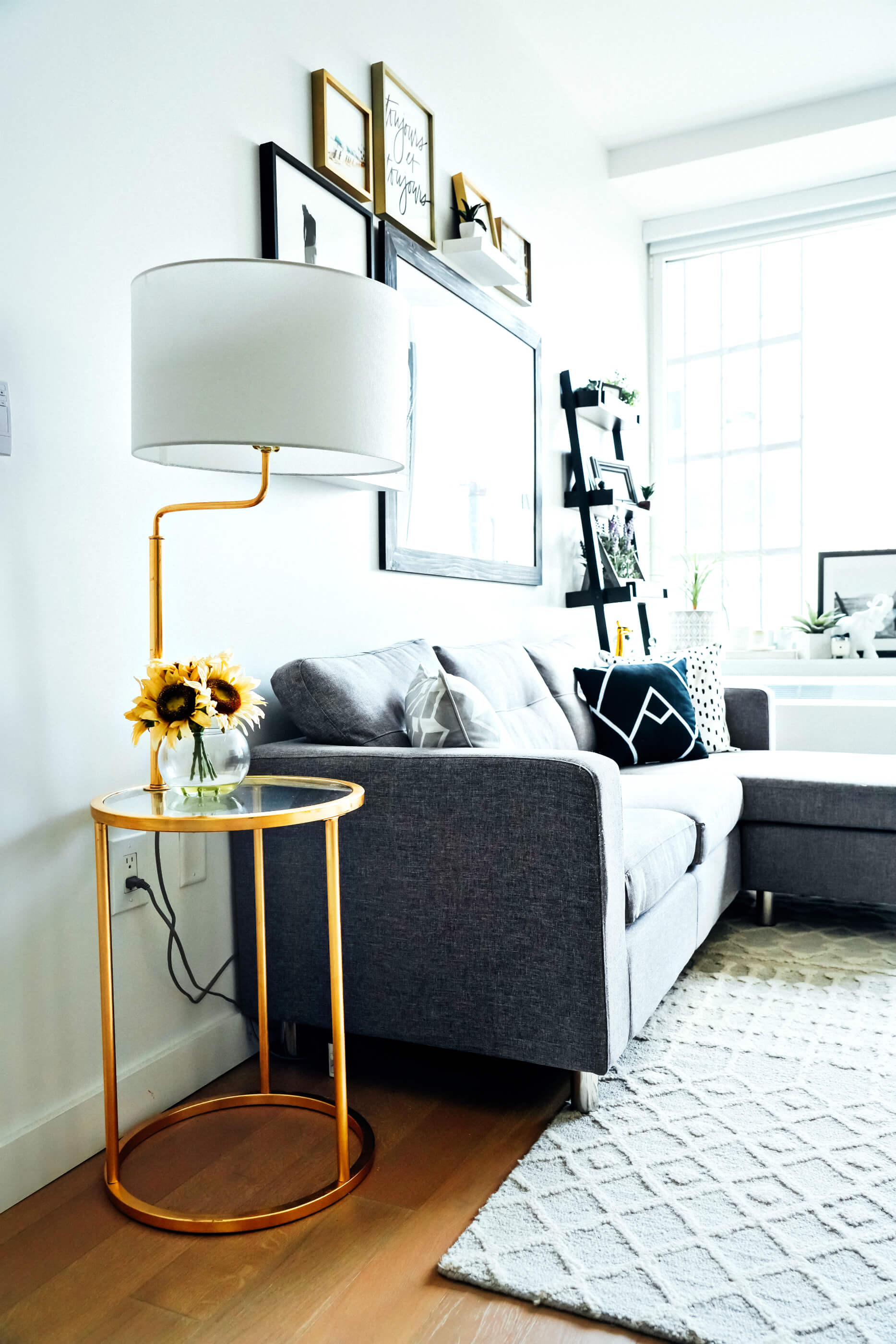 Wayfair Side Table Floor Lamp, New Apartment: Living Room Reveal, NYC Apartment Decor, Tilden of To Be Bright