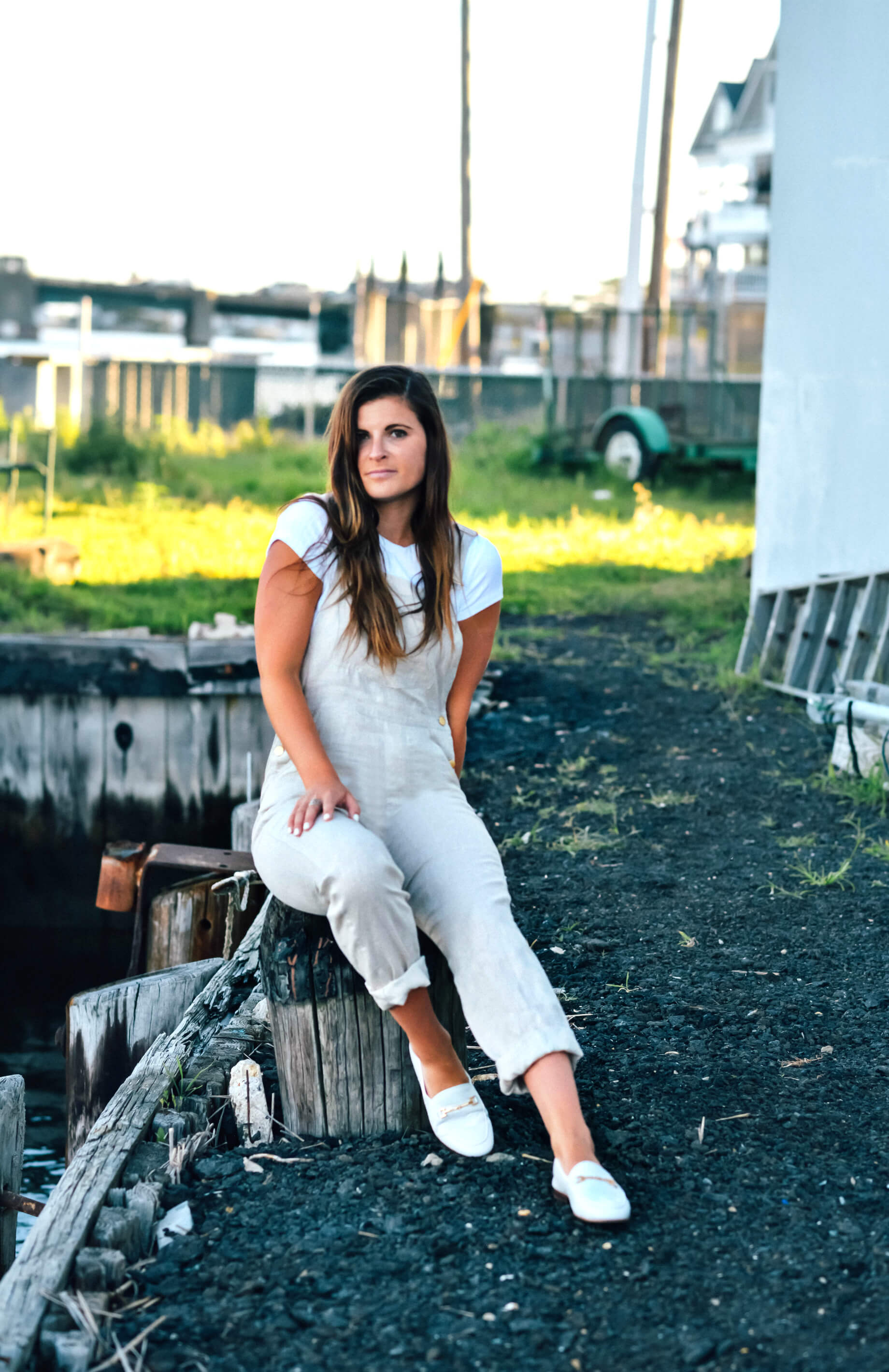 SSO By Danielle Neutral Linen Basic Overalls, Sam Edelman Loraine White Bit Loafer, Summer Outfit, Tilden of To Be Bright