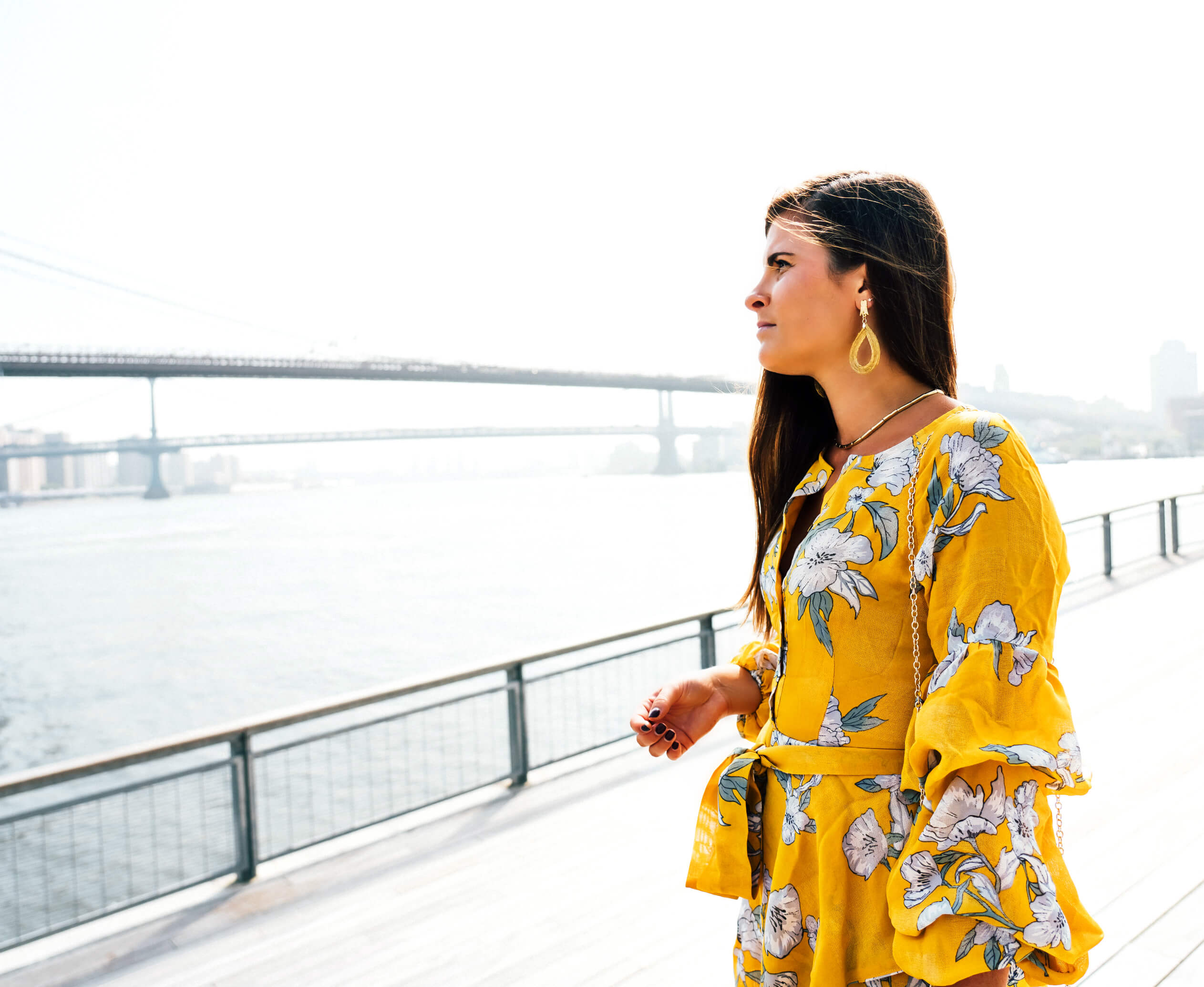 Christelle x J.O.A. Yellow Floral Dress, Golden Craft Earrings, Summer & Fall Date Outfit, Tilden of To Be Bright