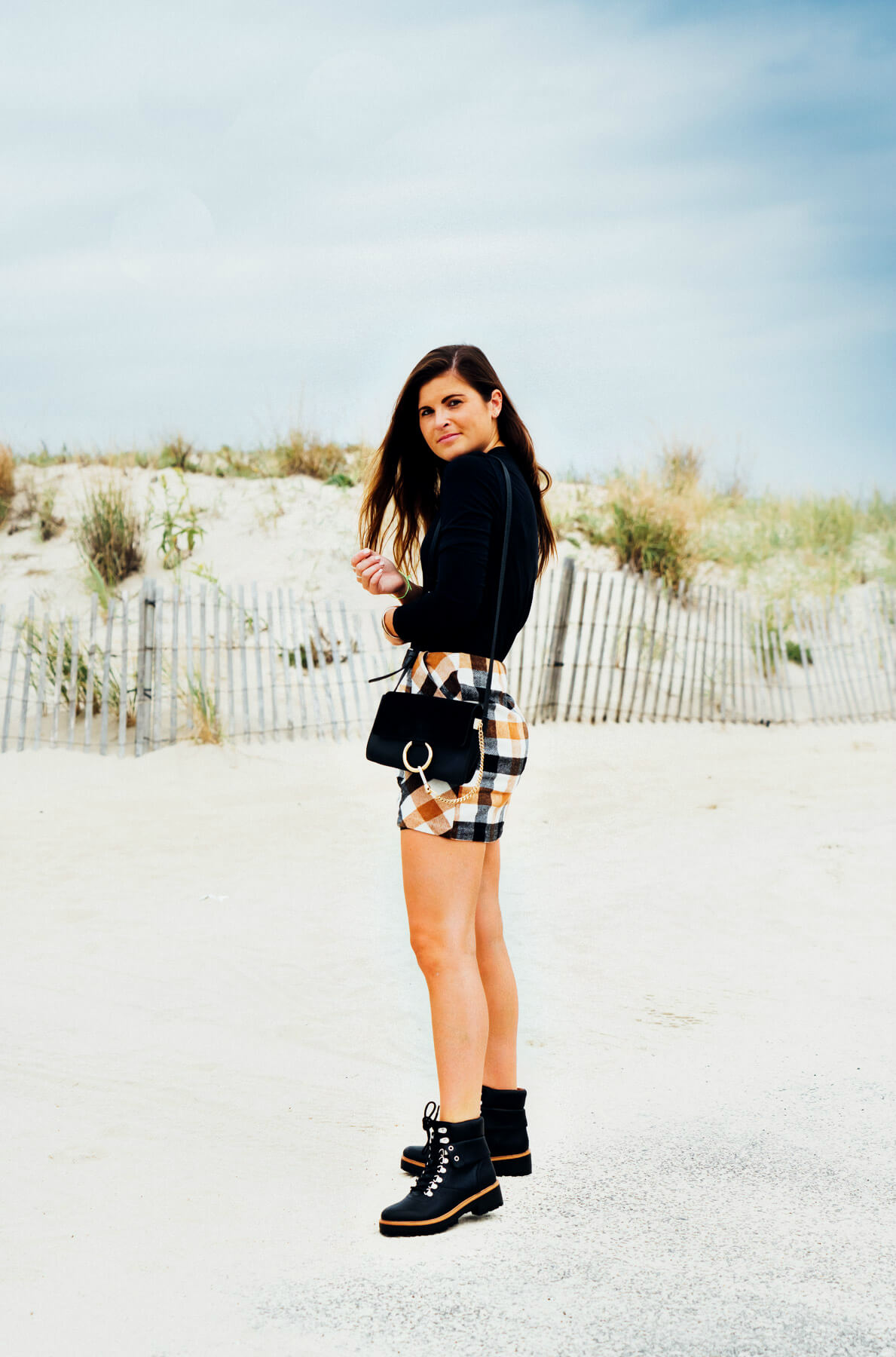 Fall Outfit Idea, Plaid Mini Skirt, Combat Boots, Chloe Faye Black Small Bag, Fall Style, Tilden of To Be Bright
