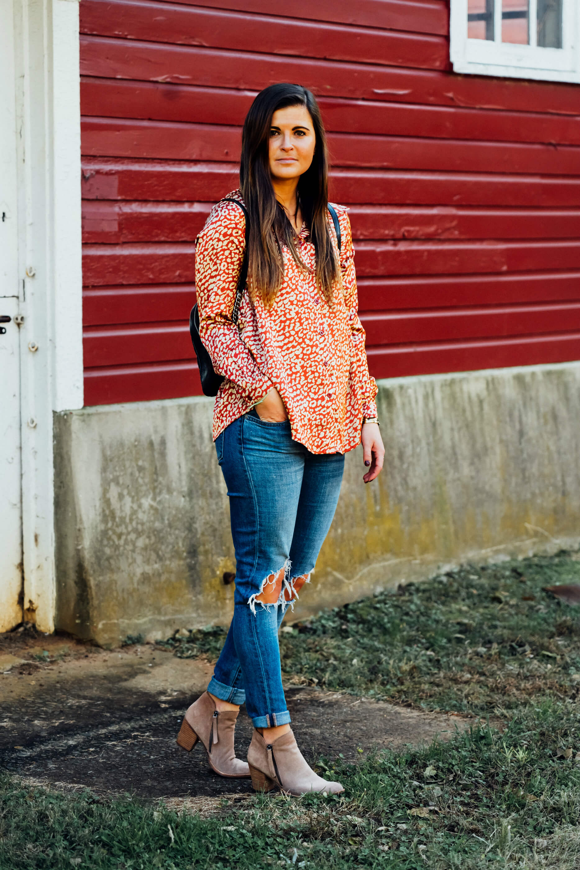  Boohoo Leopard Print Woven Oversized Shirt, Levi's 721 High Rise Distressed Skinny Jeans, Fall Outfit, Tilden of To Be Bright