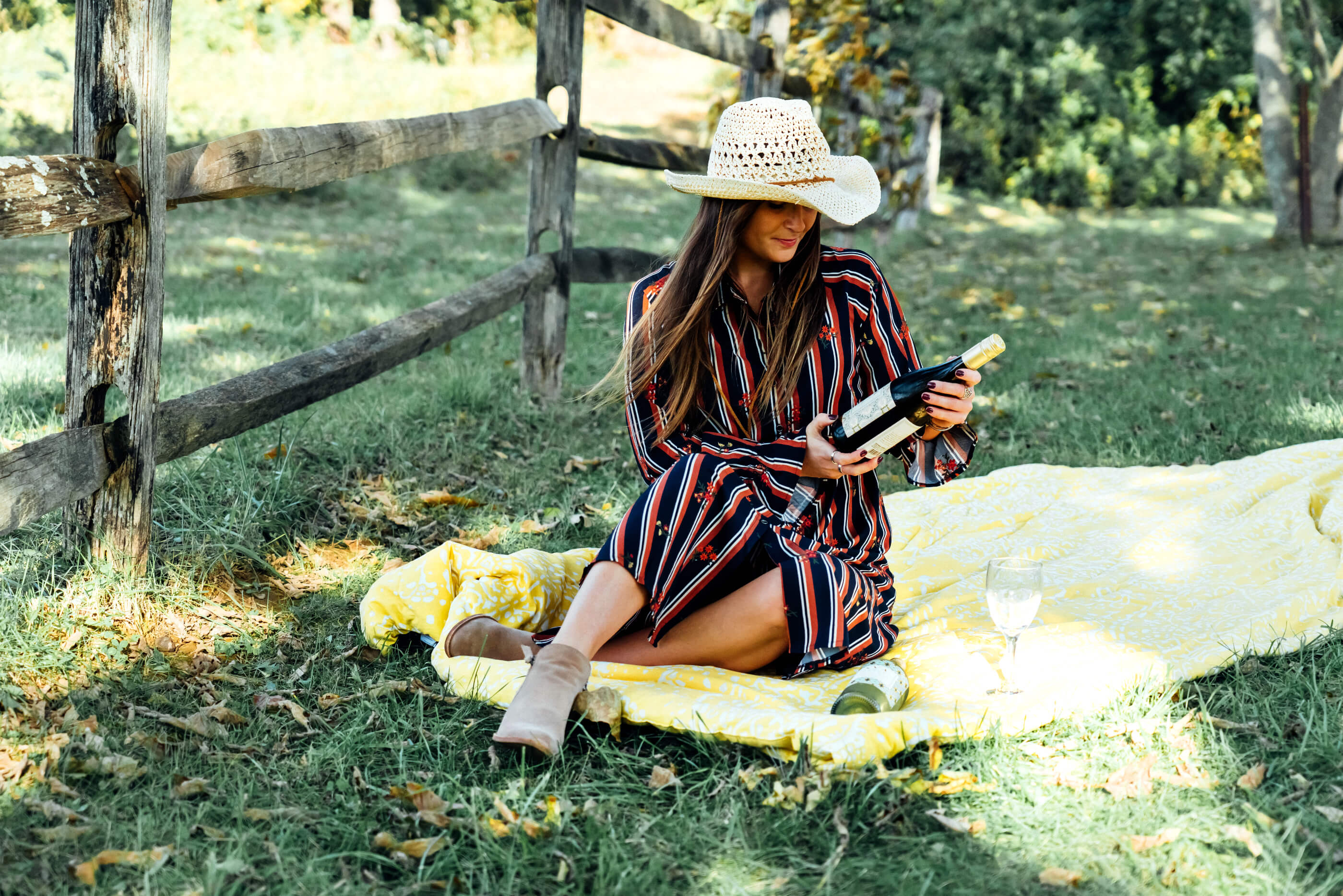 Miss Me Stripe Midi Shirtdress with Floral Embroidery, Straw Hat, Fall Dress Outfit Idea, AVA Grace Vineyards, Tilden of To Be Bright