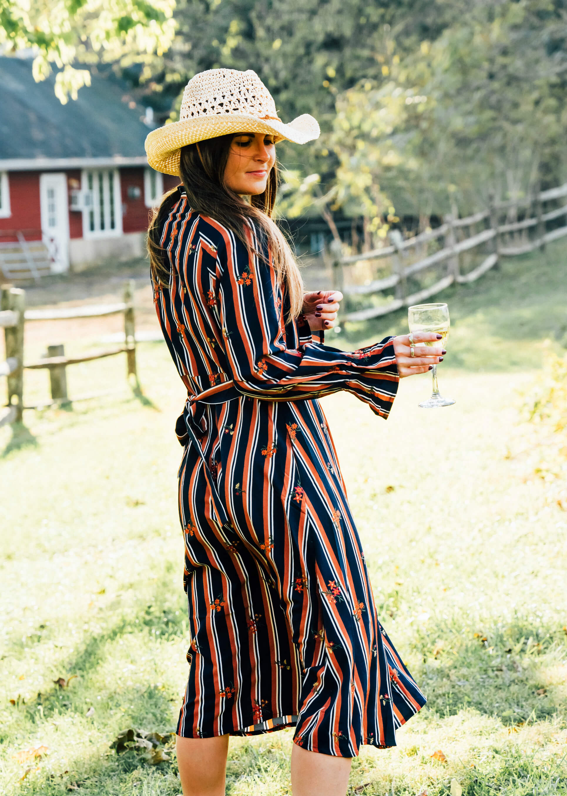 Miss Me Stripe Midi Shirtdress with Floral Embroidery, Straw Hat, Fall Dress Outfit Idea, AVA Grace Vineyards, Tilden of To Be Bright