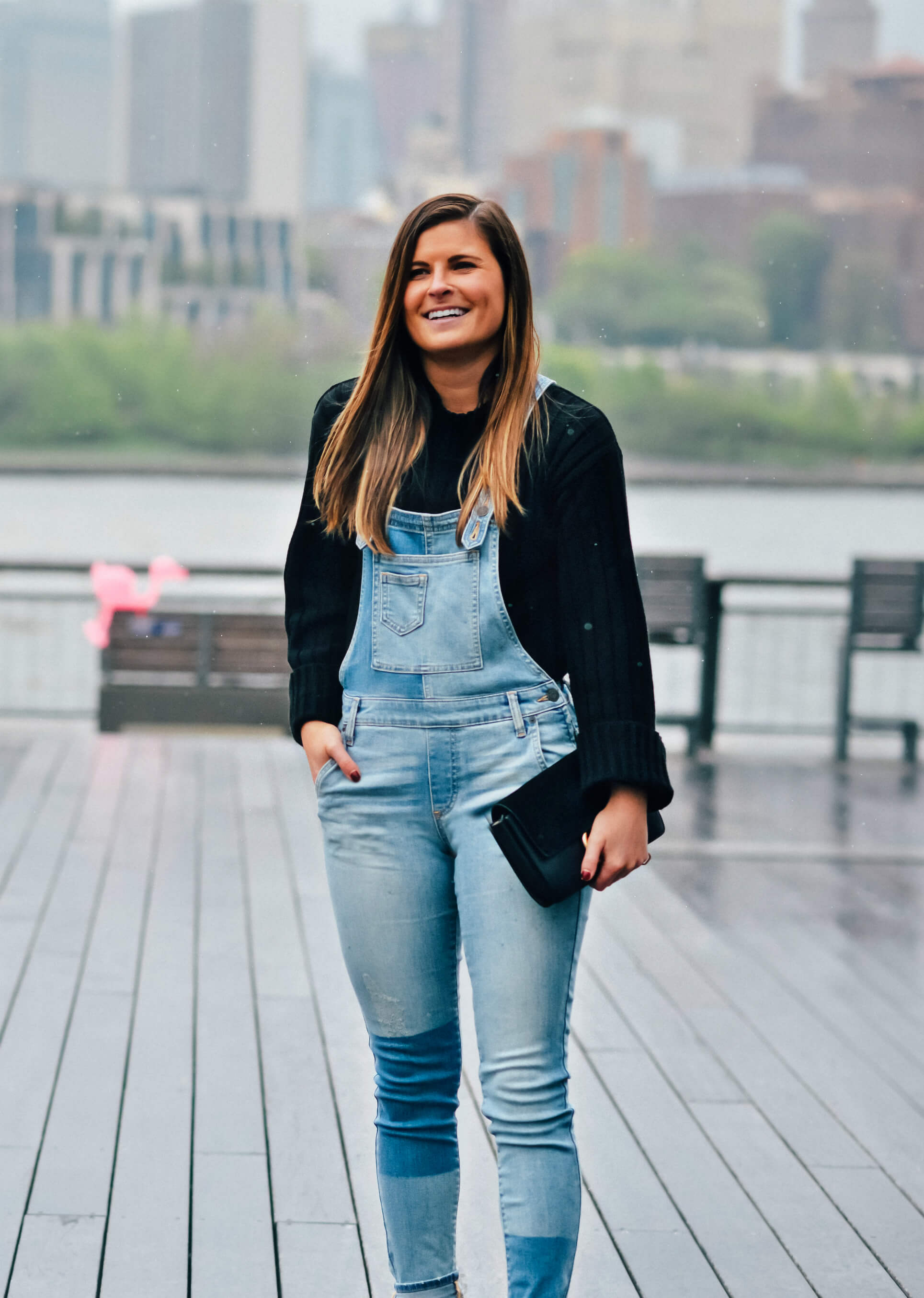 light-wash skinny overalls, black sweater, how to dress up a pair of overalls, overalls style, overalls outfit idea, spring summer overalls outfit, Tilden of To Be Bright