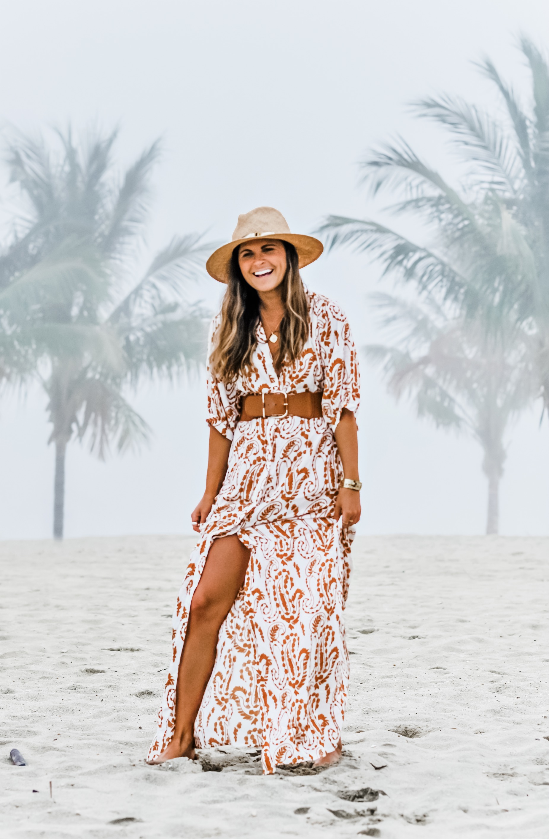 PrettyLittleThing White Paisley Print Button Front Split Maxi Dress, Tenth Street Hats Saltaire Straw Fedora, Summer Beach Outfit, Coverup Maxi Dress, Summer Beach Style, Tilden of To Be Bright