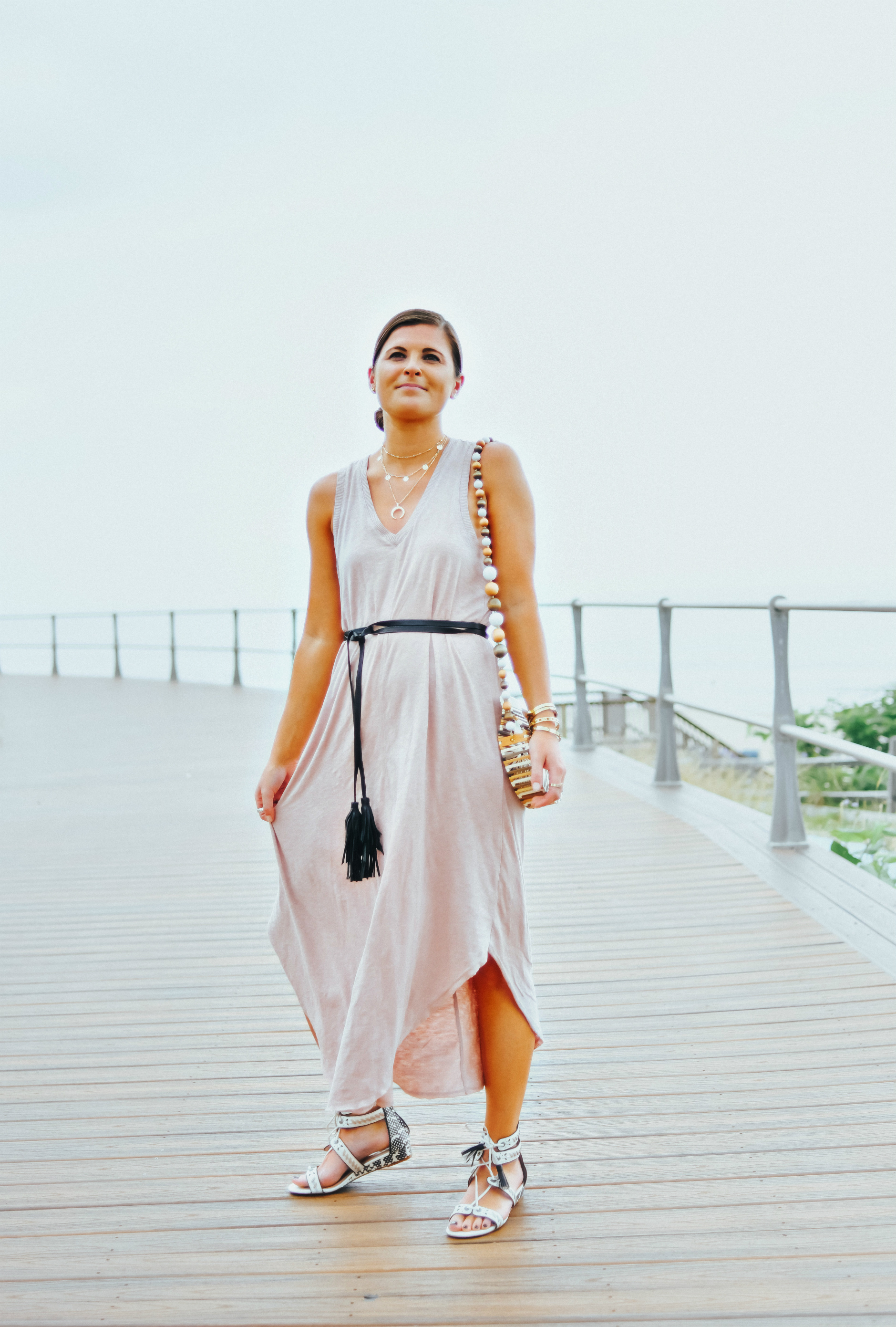 Z Supply Deauville Mauve The Reverie Midi Dress, B-Low The Belt Black Tassel Gatsby Whip Belt, Coach Via Demi Wedge Sandal, Summer Style, Summer Casual Outfit, Tilden of To Be Bright 