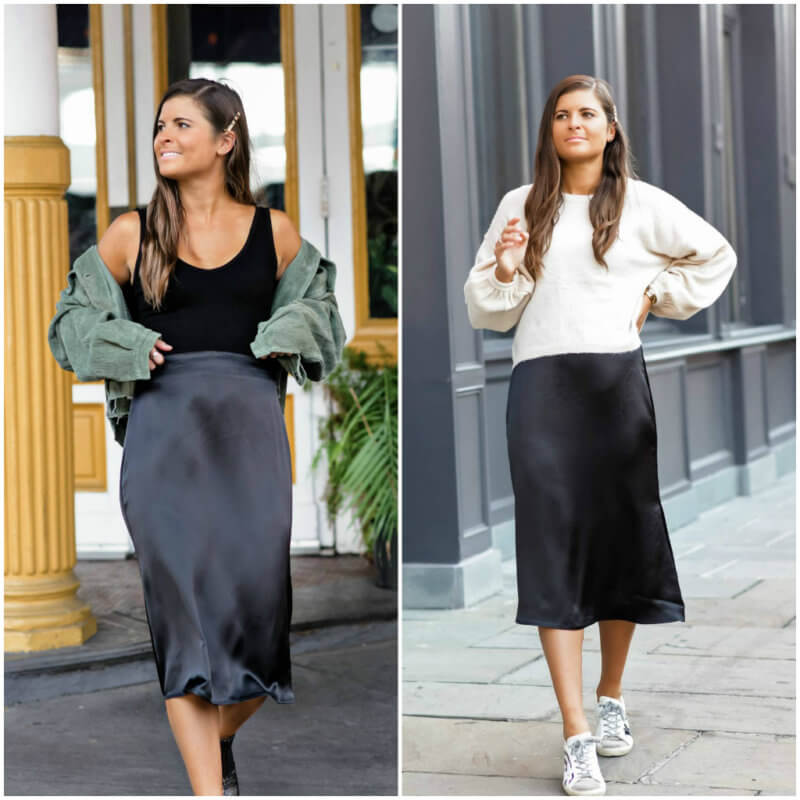 Two Ways To Style Satin Midi Skirt 