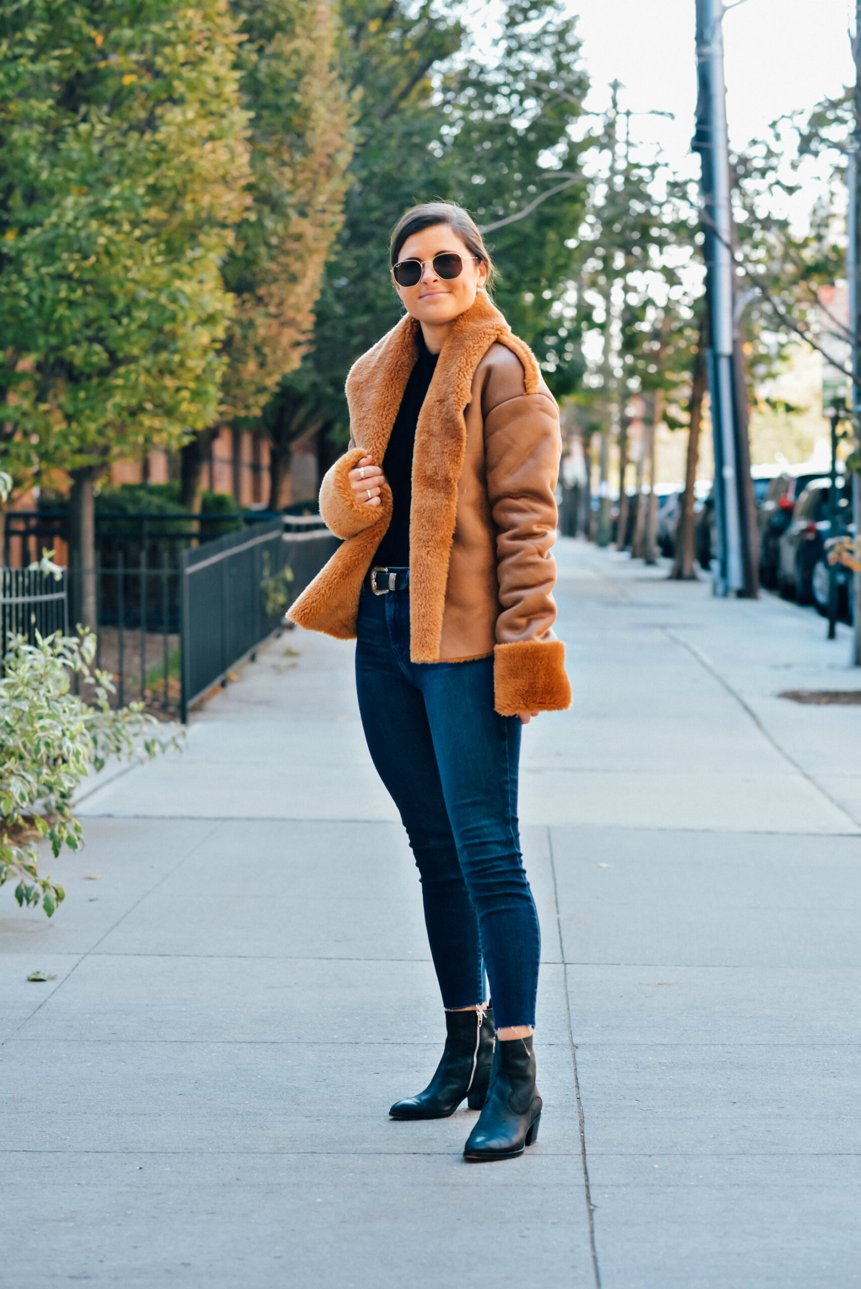 Brown Suede Faux Shearling Coat, Fall Winter Casual Outfit, Tilden of To Be Bright