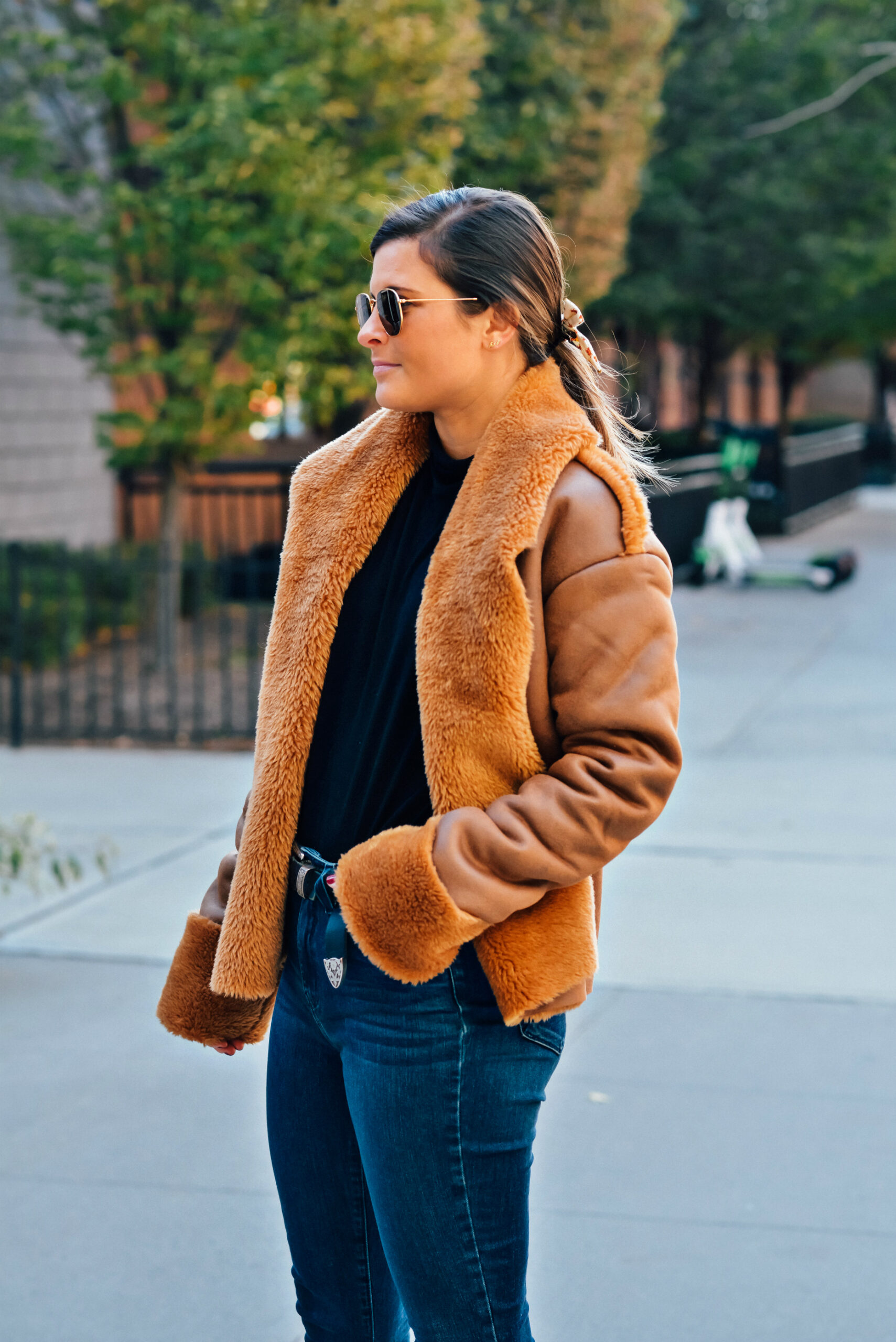 Judith March Almost Famous Coat, Brown Suede Faux Shearling Coat, Fall Winter Casual Outfit, Tilden of To Be Bright