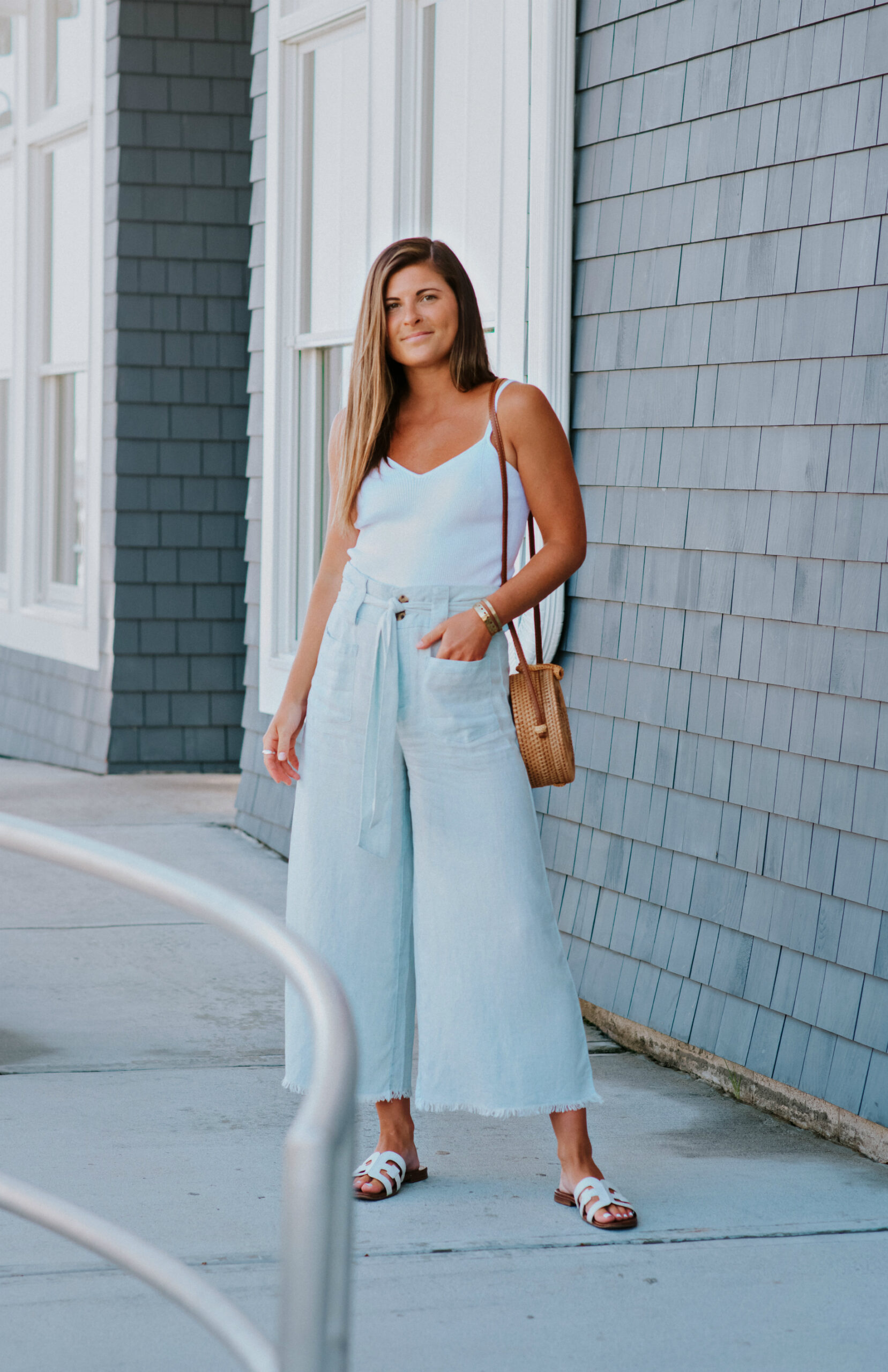 Adyson Parker Chambray Wide Leg Pant Outfit, Summer Wide Leg Crop Pants, Tilden of To Be Bright